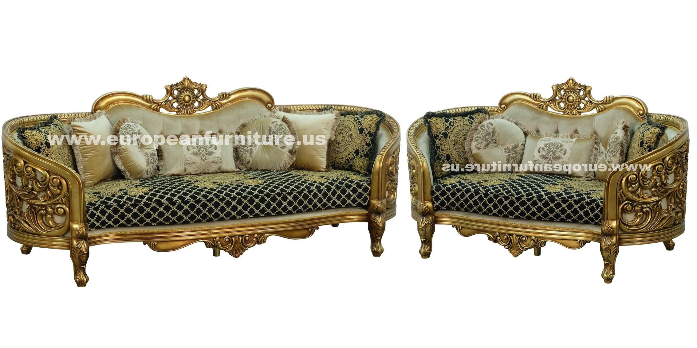 

    
Classic Antique Bronze Black-Gold Fabric 30018 BELLAGIO Sofa Set 2Pcs EUROPEAN FURNITURE
