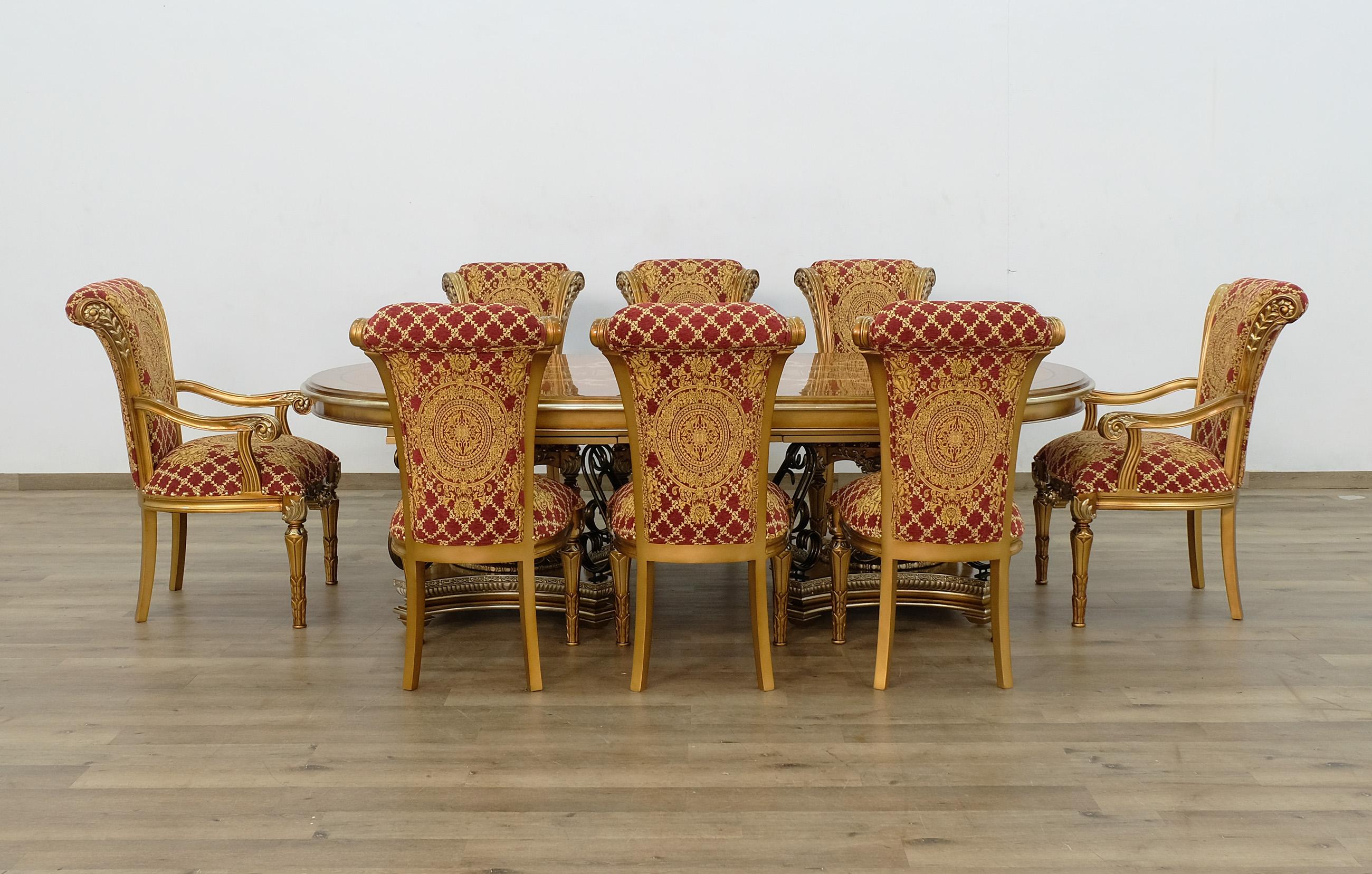 

    
51955-DT-9PC-Red Valentina Brown Oval Dining Set 9Pcs w/ Gold Red Chairs EUROPEAN FURNITURE
