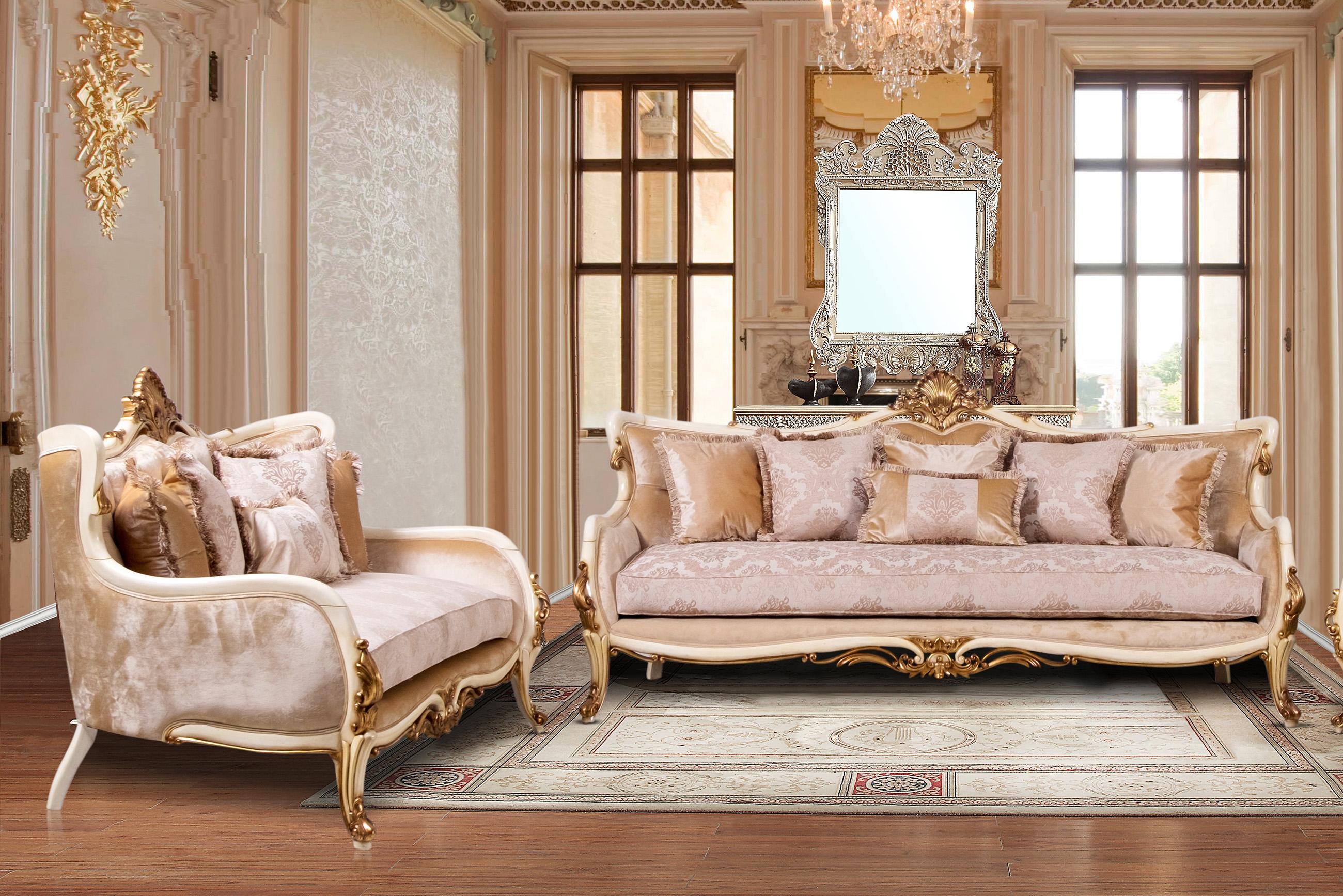 

    
Luxury Antique Gold & Beige VERONICA Sofa Set 2 Pcs EUROPEAN FURNITURE Traditional
