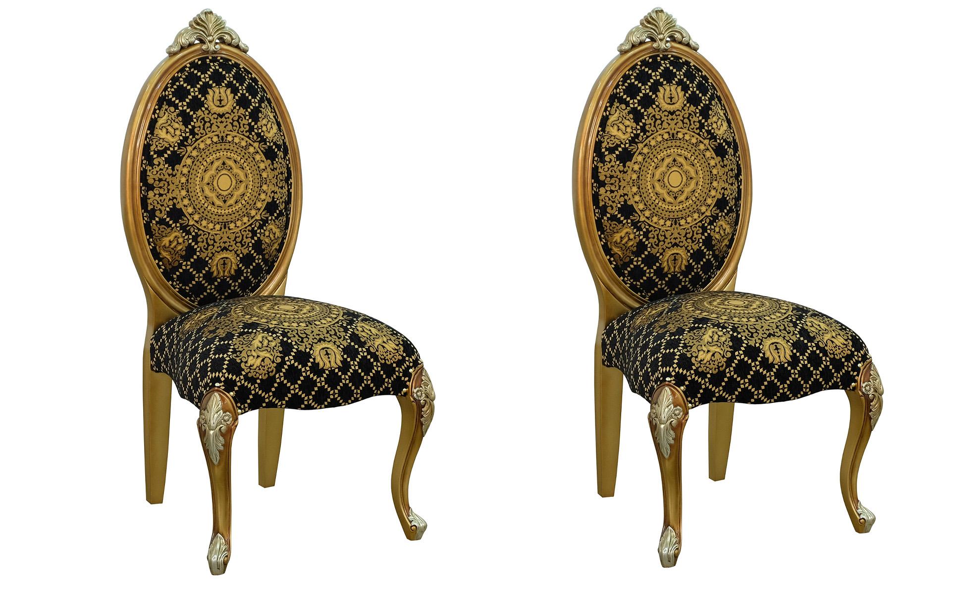 Classic, Traditional Dining Chair Set EMPERADOR 42034-SC-Set-2 in Silver, Gold, Black Fabric