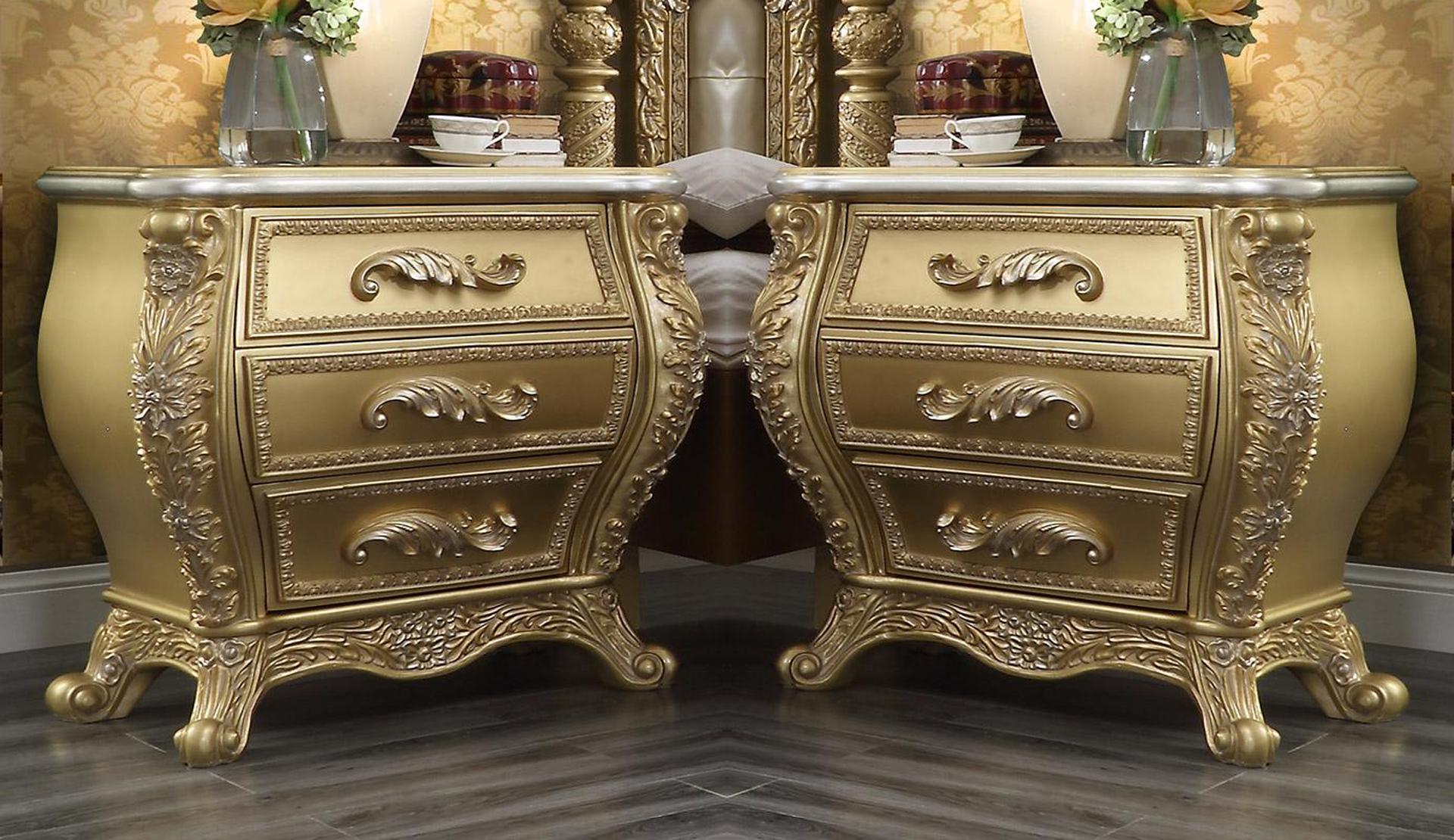 

    
Antique Gold Finish Nightstand Set 2Pcs Traditional HD-1801 Homey Design
