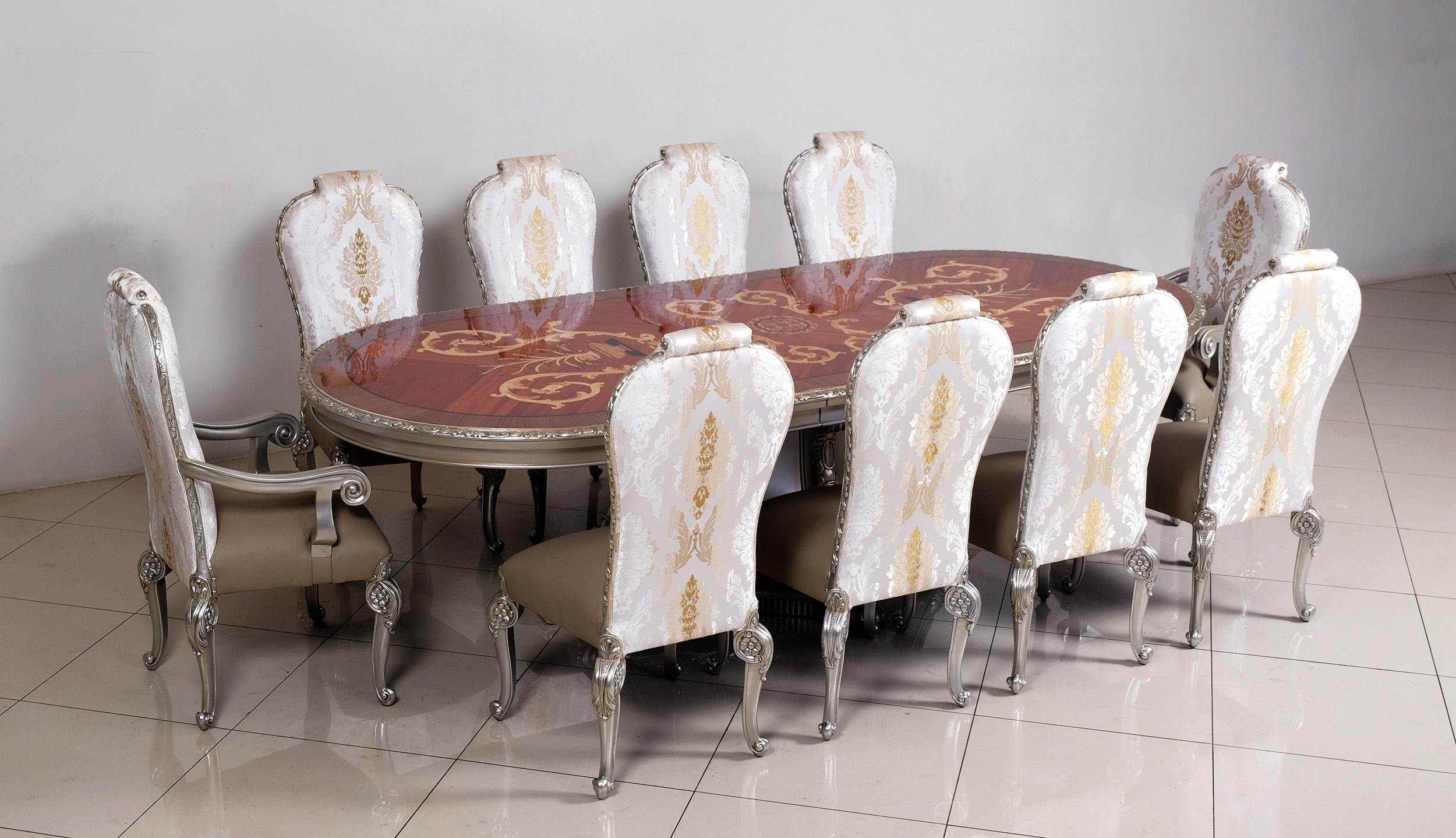 

    
 Photo  Luxury Antique Silver & Ebony BELLAGIO Dining Table Set 7Pcs EUROPEAN FURNITURE
