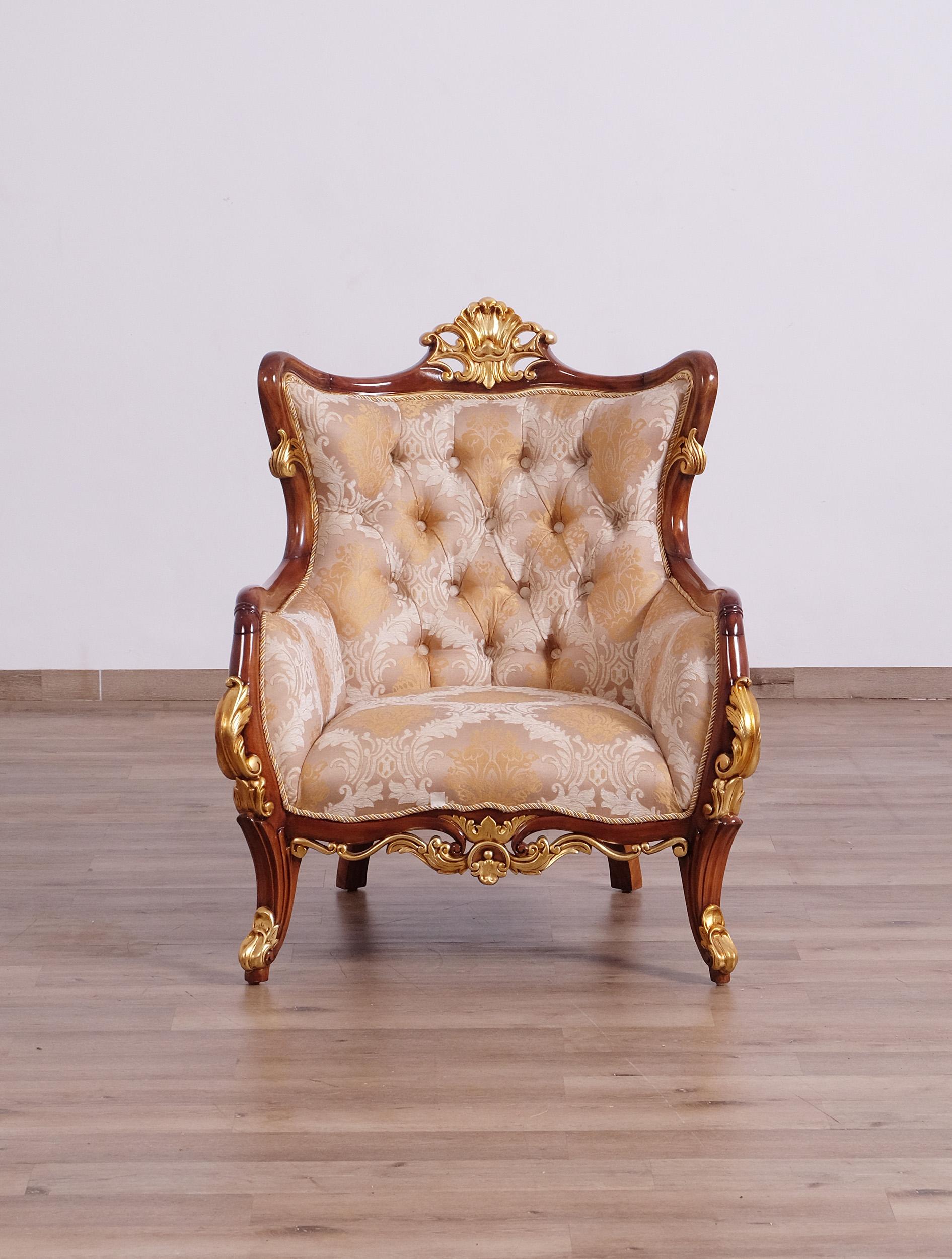 

        
EUROPEAN FURNITURE VERONICA II Arm Chair Set Antique/Walnut/Gold Fabric 663701292084
