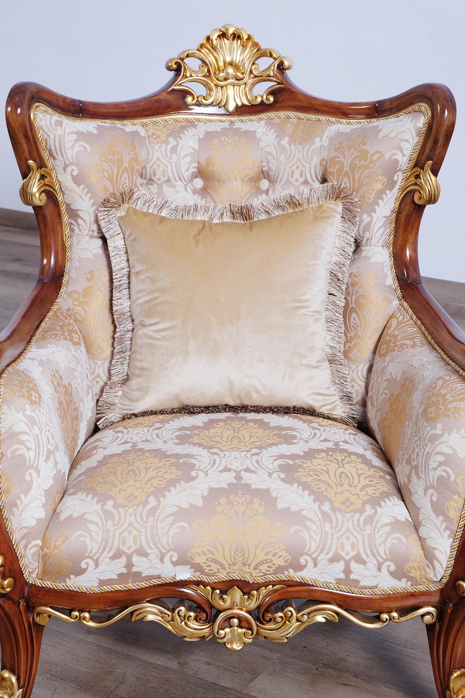 

        
663701292107Luxury Antique Walnut & Gold VERONICA Sofa Set 4Pcs EUROPEAN FURNITURE Traditional

