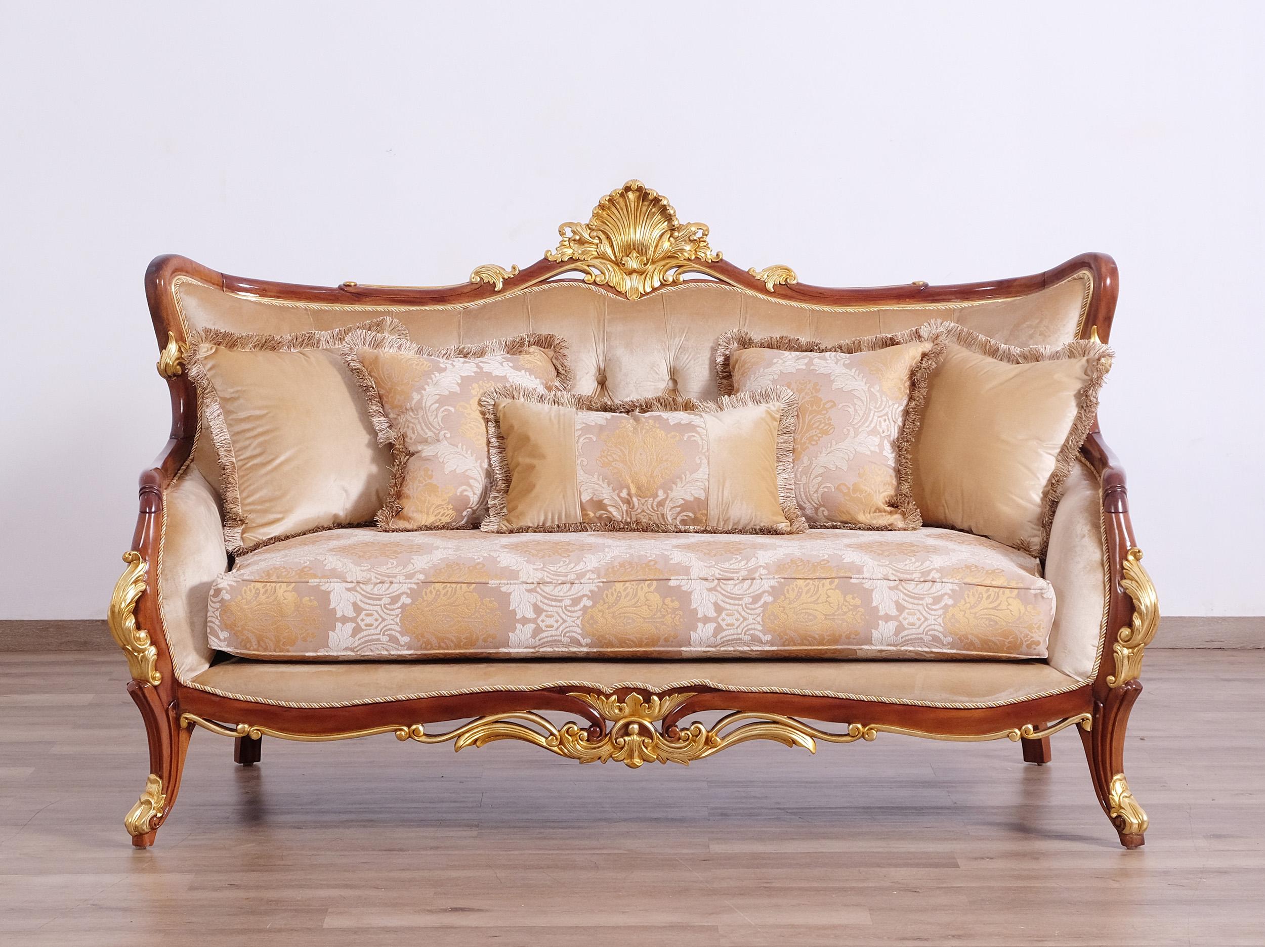 

        
663701292107Luxury Antique Walnut & Gold VERONICA Sofa Set 4Pcs EUROPEAN FURNITURE Traditional
