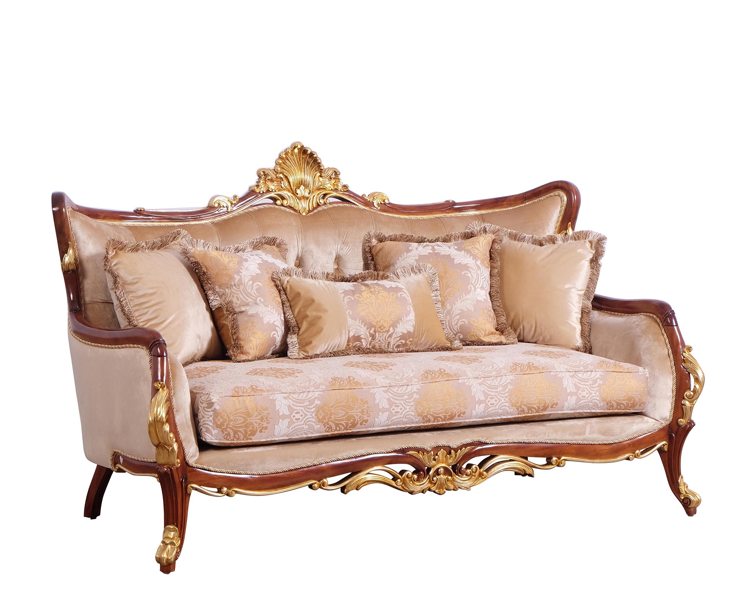 

        
EUROPEAN FURNITURE VERONICA II Sofa Set Antique/Walnut/Gold Fabric 663701292107
