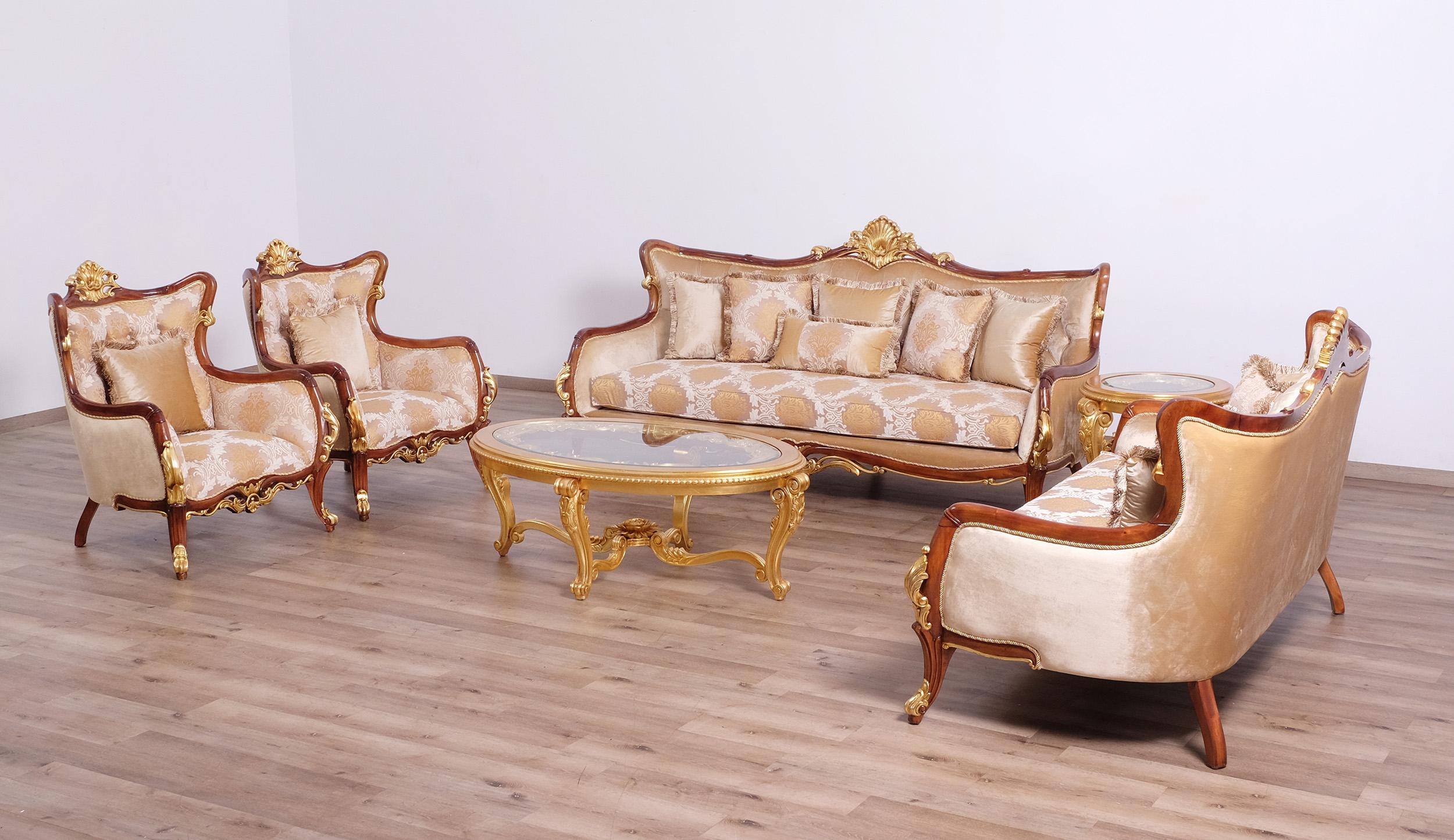 

    
 Order  Luxury Antique Walnut & Gold VERONICA Sofa Set 4Pcs EUROPEAN FURNITURE Traditional

