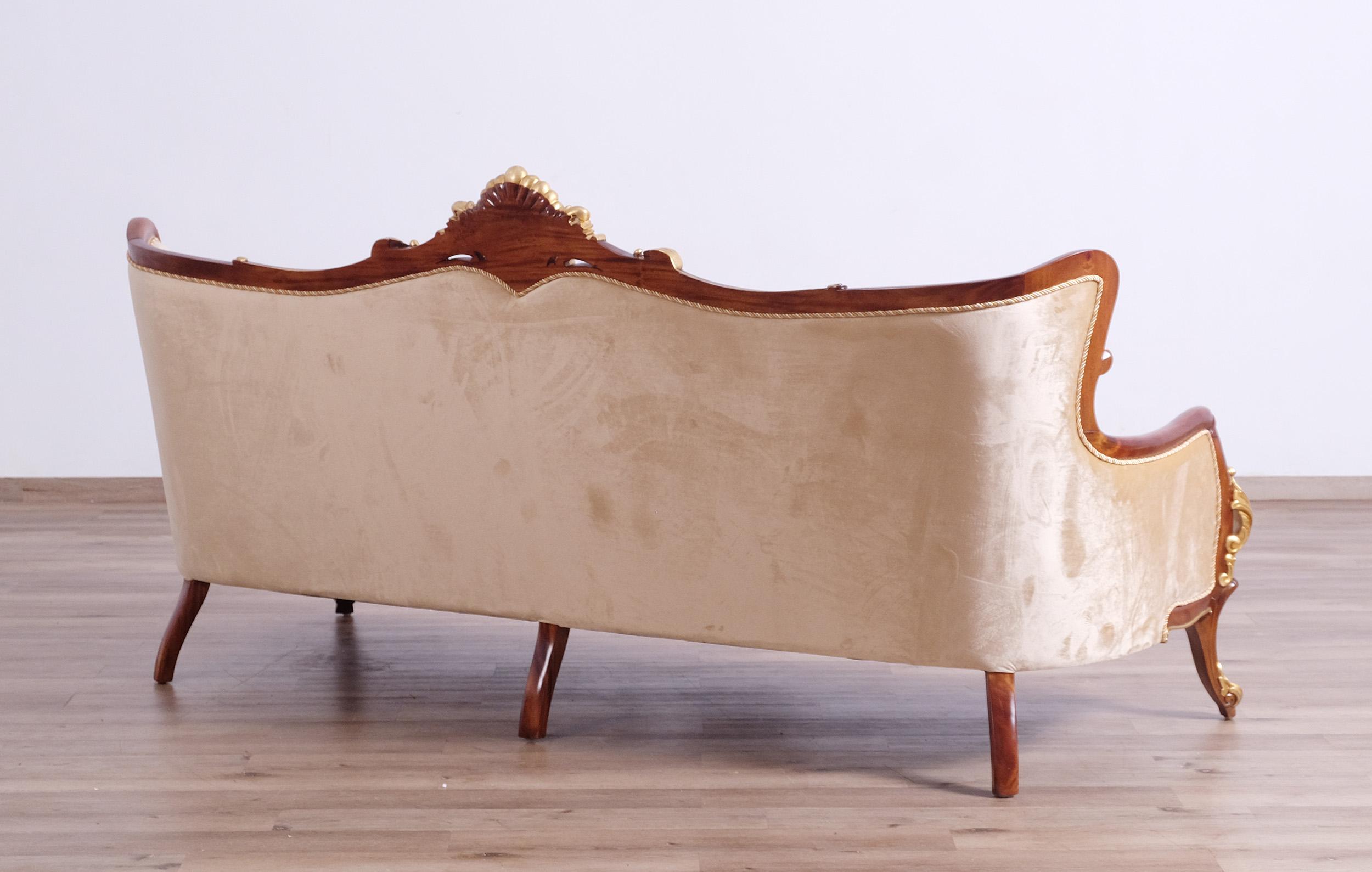 

    
 Shop  Luxury Antique Walnut & Gold VERONICA Sofa Set 4Pcs EUROPEAN FURNITURE Traditional
