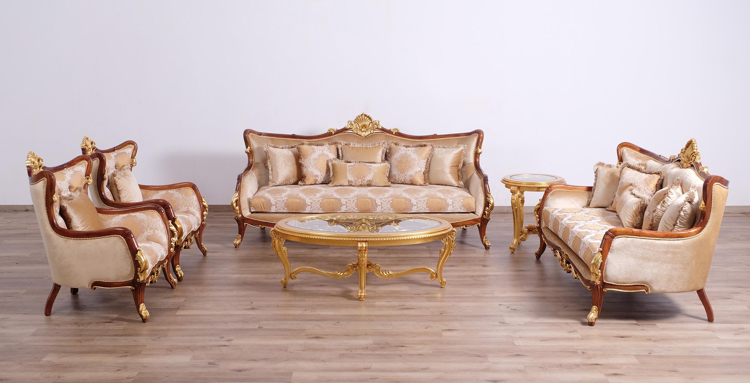 

    
 Photo  Luxury Antique Walnut & Gold VERONICA Sofa Set 4Pcs EUROPEAN FURNITURE Traditional
