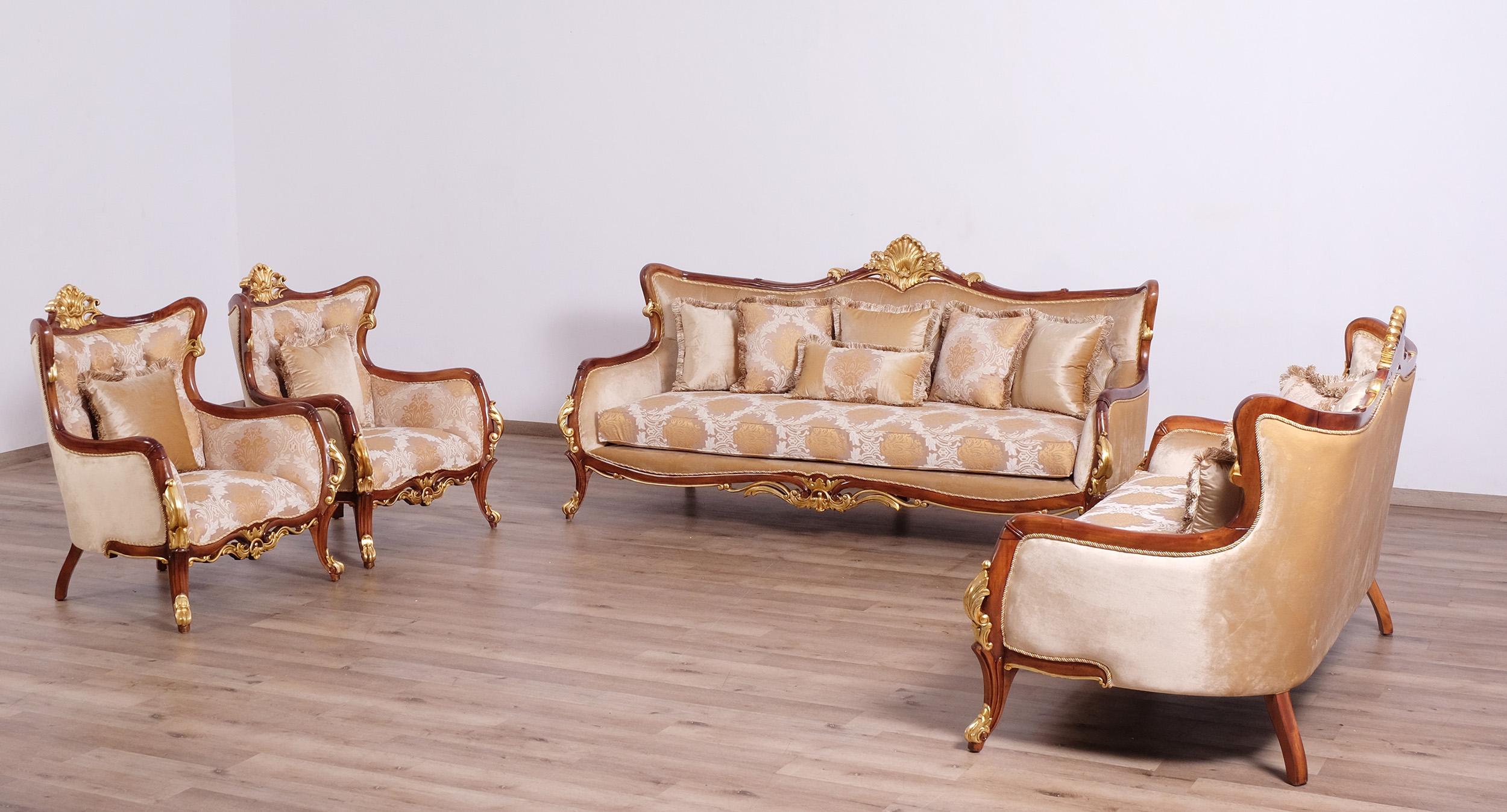 

    
Luxury Antique Walnut & Gold VERONICA Sofa Set 4Pcs EUROPEAN FURNITURE Traditional
