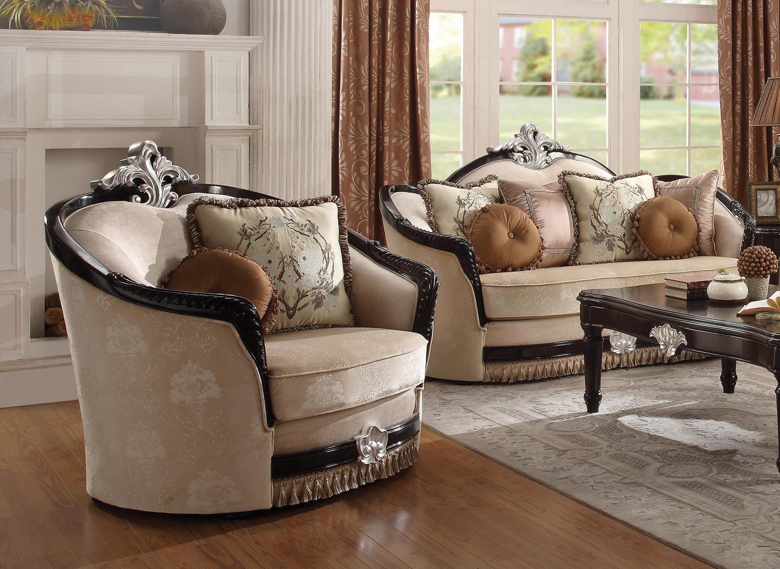 

    
Luxury Arm Chair Ernestine-52112 Tan Fabric & Black Wood Acme Traditional
