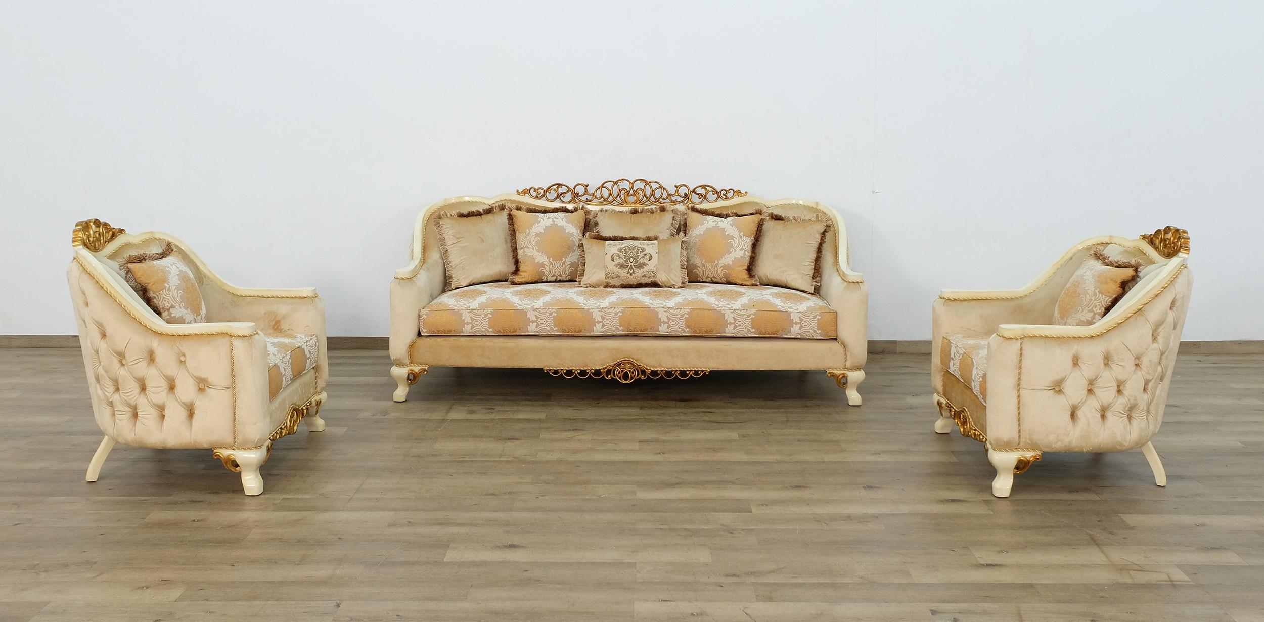 

    
EUROPEAN FURNITURE ANGELICA Sofa Set Antique/Gold/Beige 45352-Set-3
