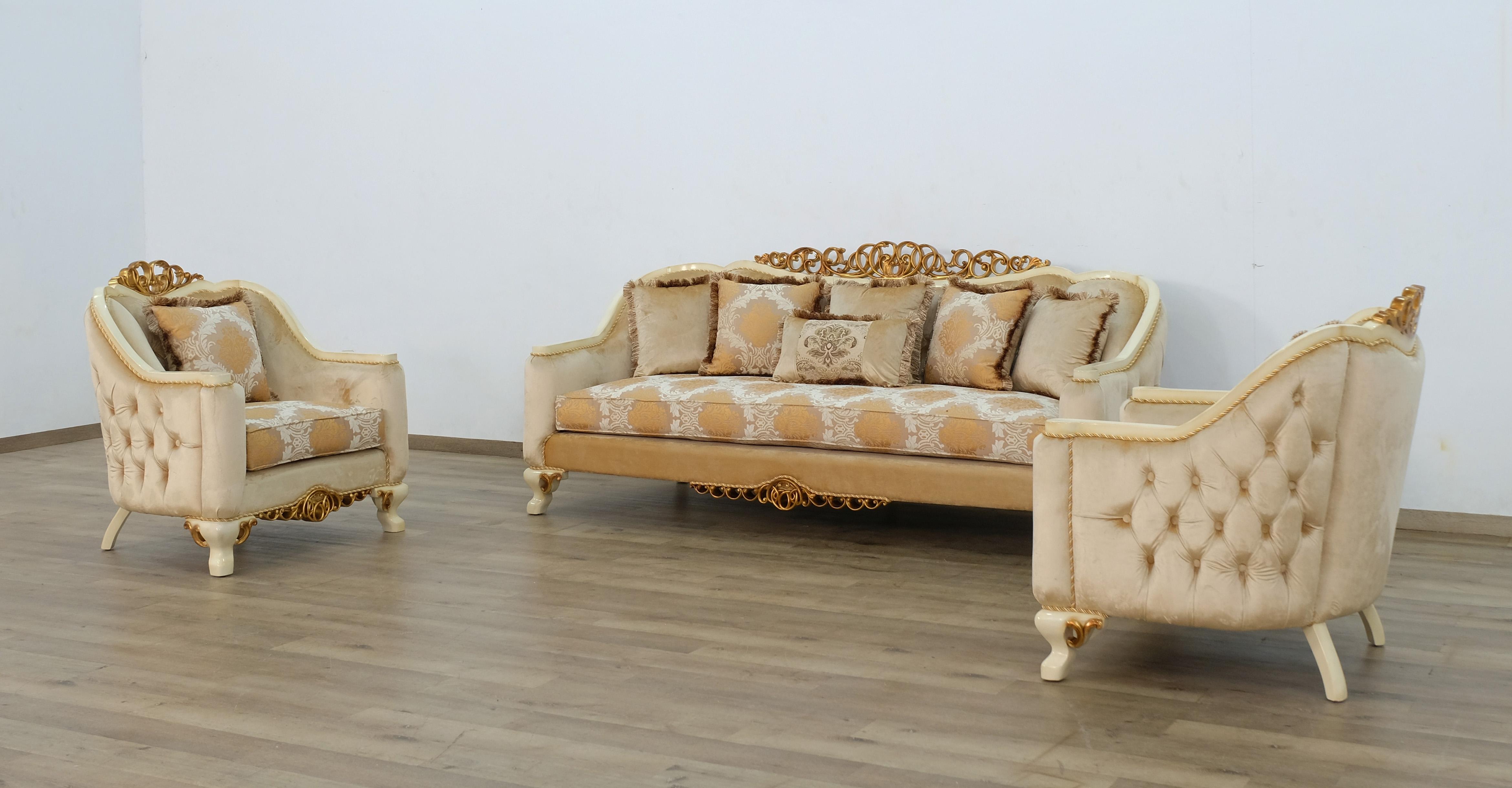

    
Luxury Beige Antique Dark Gold Wood Trim ANGELICA Sofa Set 3Pcs EUROPEAN FURNITURE
