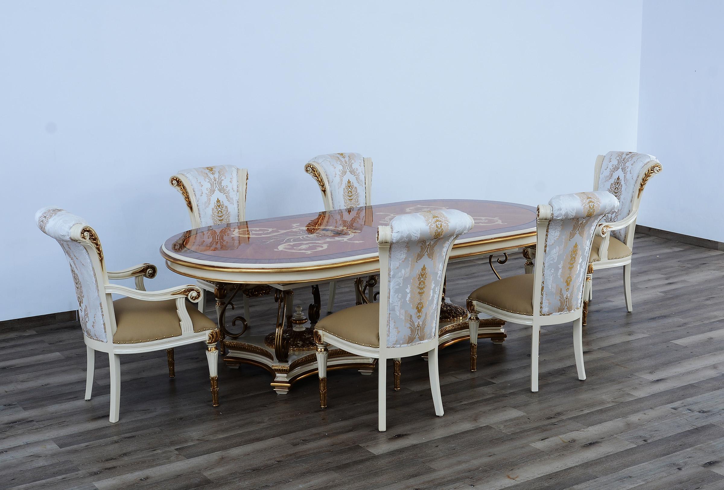 

    
Valentina Beige Oval Dining Set 11Pcs w/ Beige Gold Chairs EUROPEAN FURNITURE
