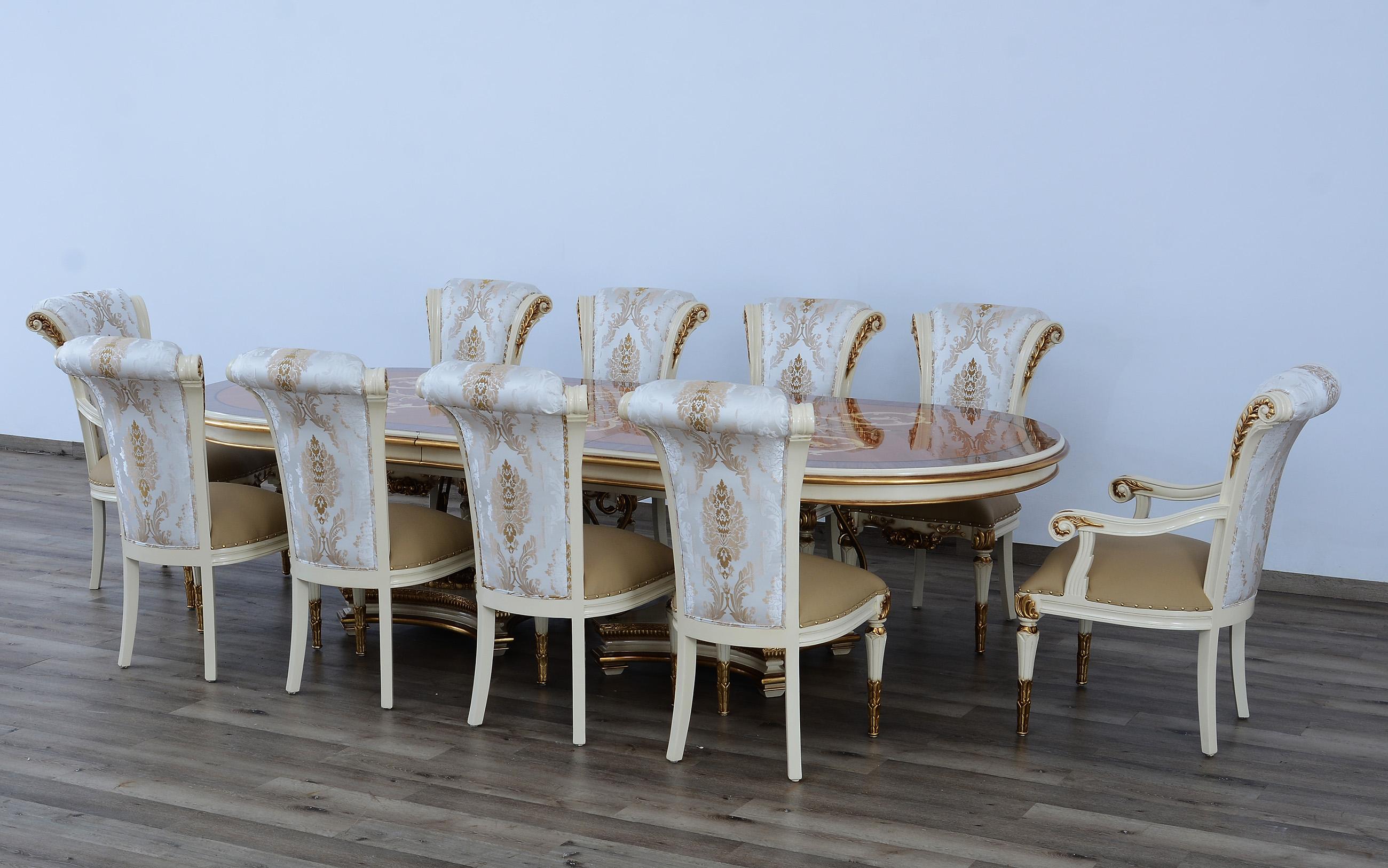 

    
EUROPEAN FURNITURE VALENTINA Oval Dining Table Set Ebony/Gold/Beige 51959-DT-7PC
