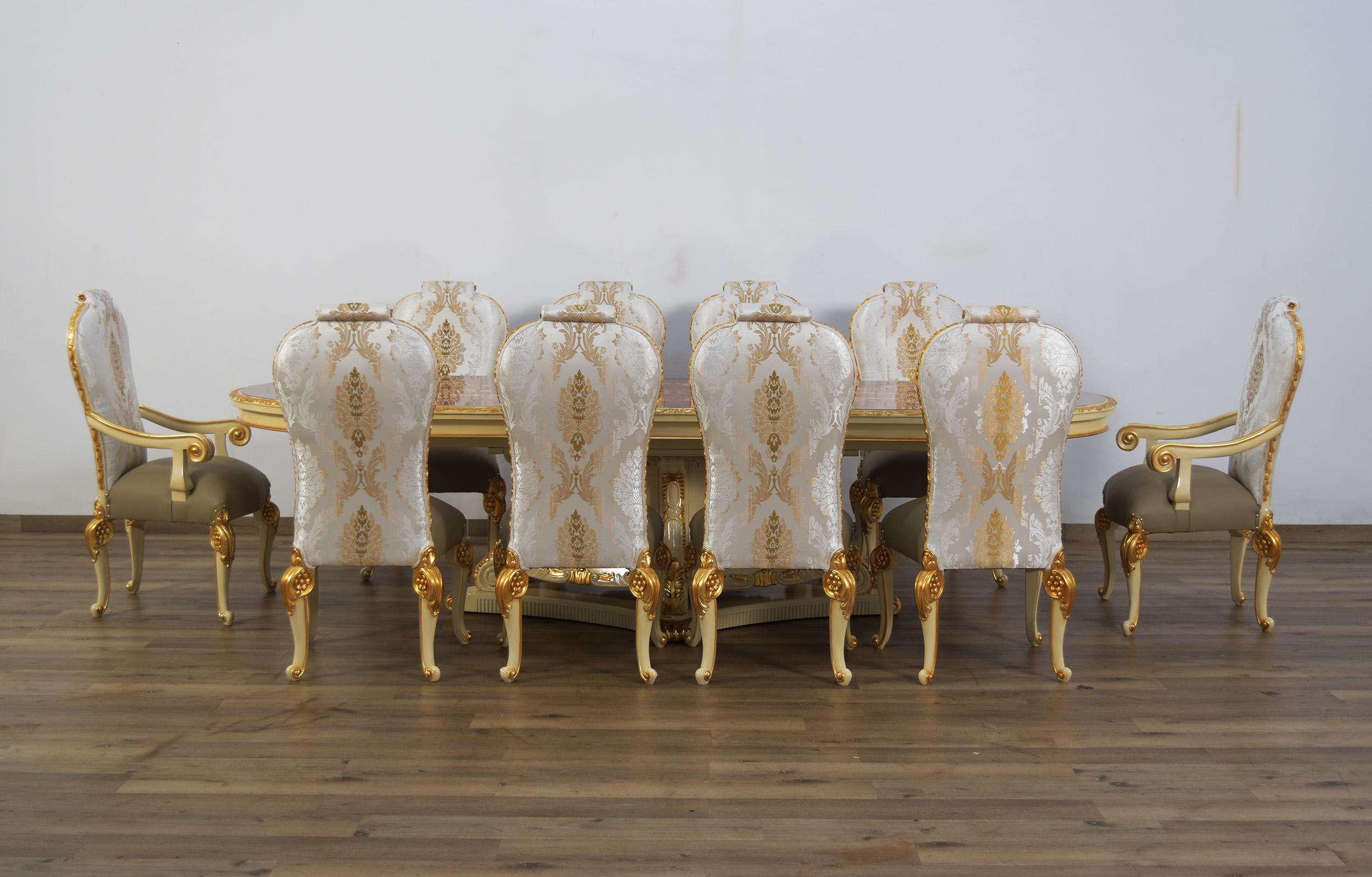 

    
Luxury Beige & Gold Leaf BELLAGIO Dining Table Set 11 Pcs EUROPEAN FURNITURE Classic
