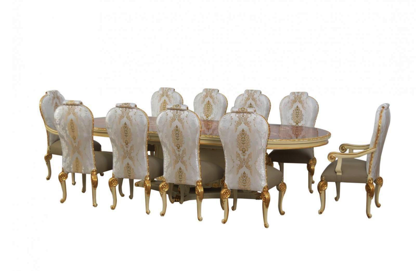 Contemporary, Modern Dining Table Set BELLAGIO 40059-D-Set-11 in Pearl, Gold, Beige Leather