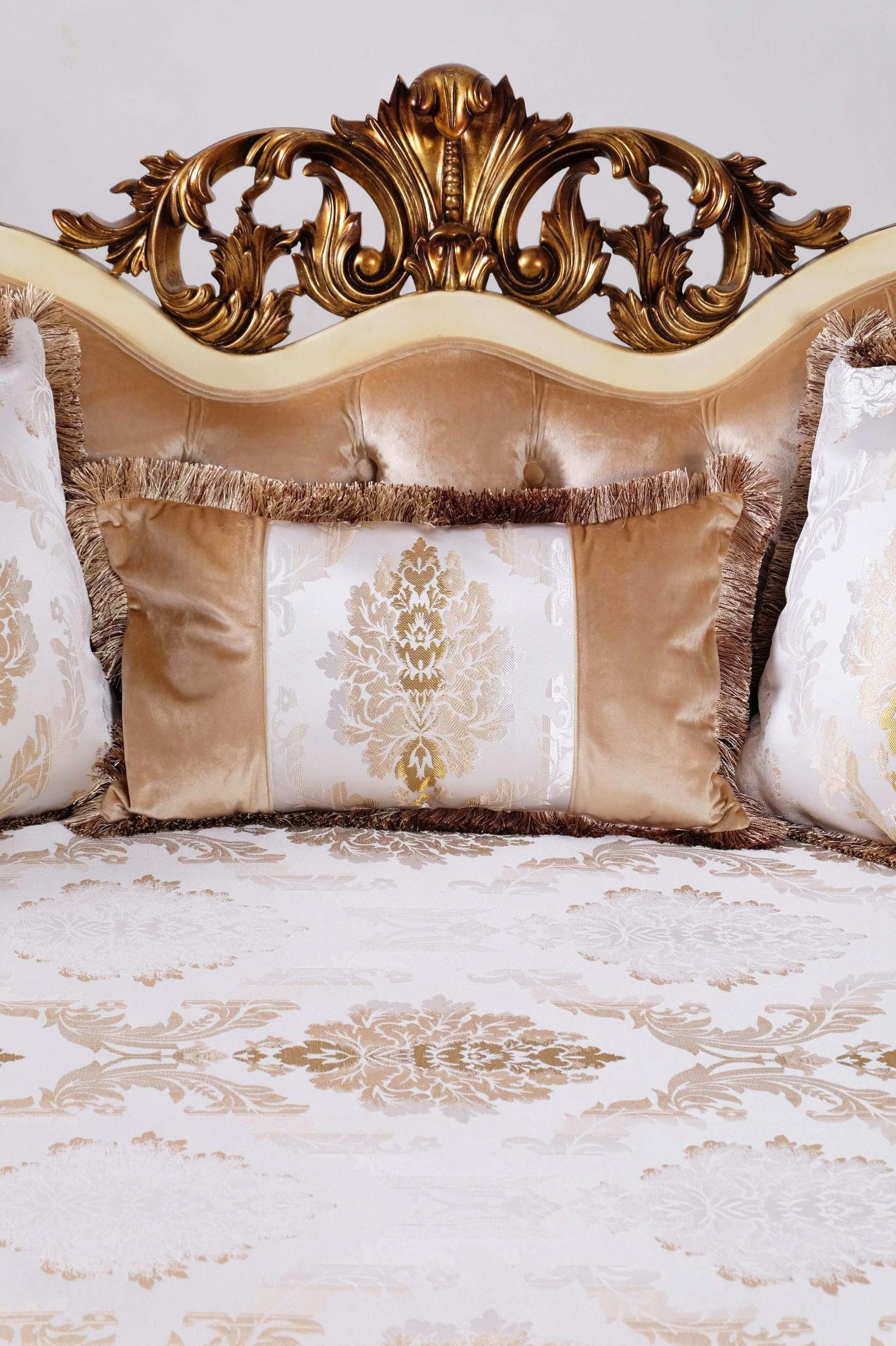 

    
 Shop  Luxury Beige & Gold Wood Trim ROSABELLA Sofa Set 3 Pcs EUROPEAN FURNITURE Classic
