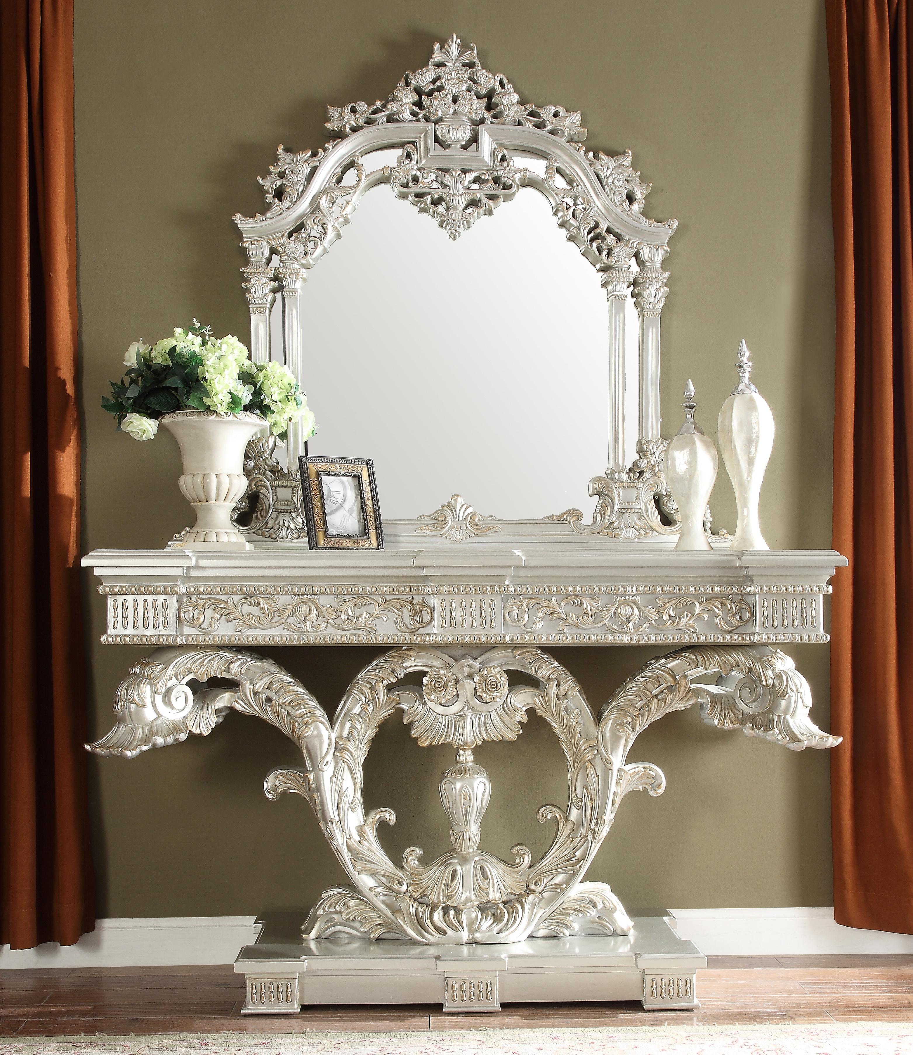 

    
Baroque Belle Silver Finish Console Table Traditional Homey Design HD-8088
