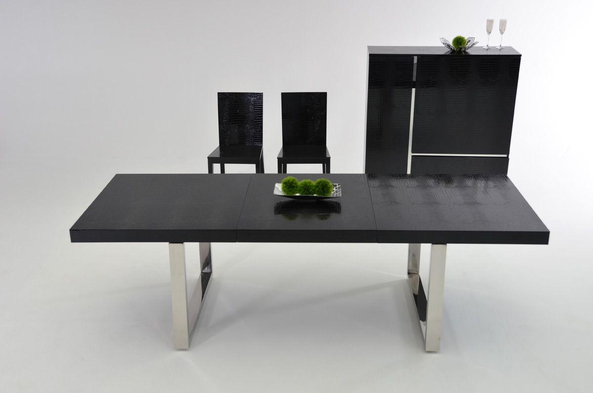 

    
VGUNAC803-255-B Luxury Black Crocodile Lacquer Extendable Dining Table A&X Skyline VIG Modern
