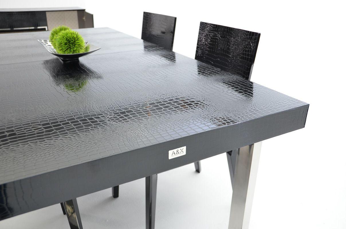 

    
Luxury Black Crocodile Lacquer Extendable Dining Table A&X Skyline VIG Modern
