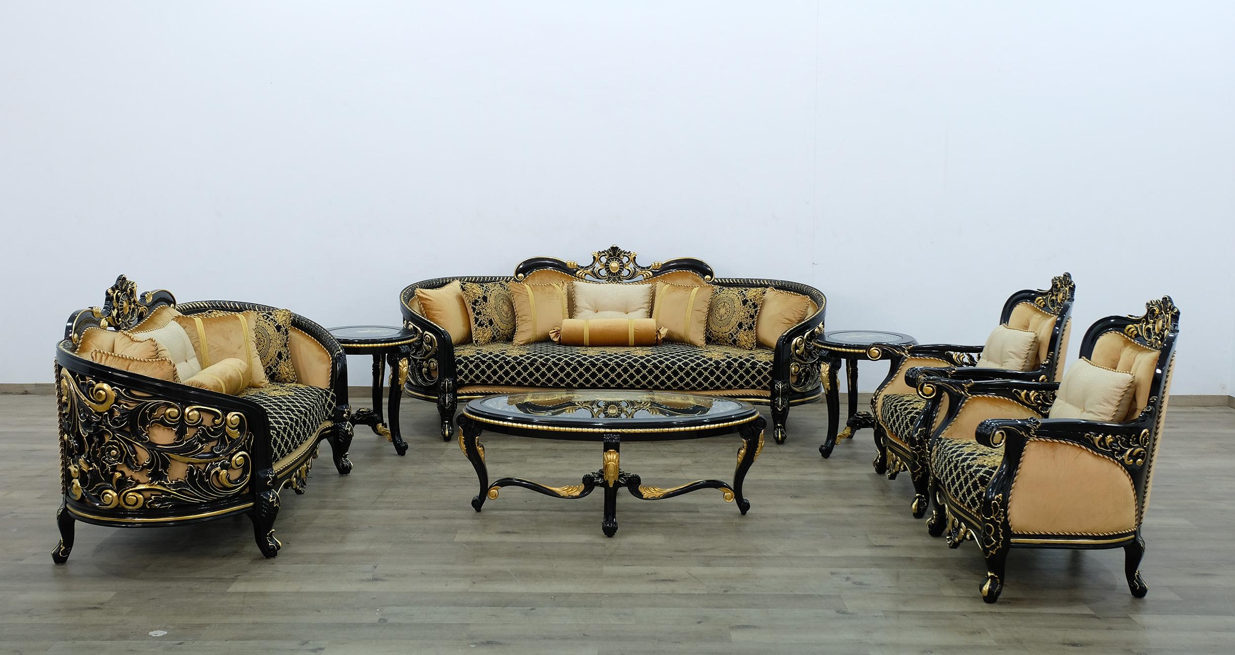Classic, Traditional Sofa Set BELLAGIO III 30019-S-Set-7 in Antique, Gold, Black Velvet