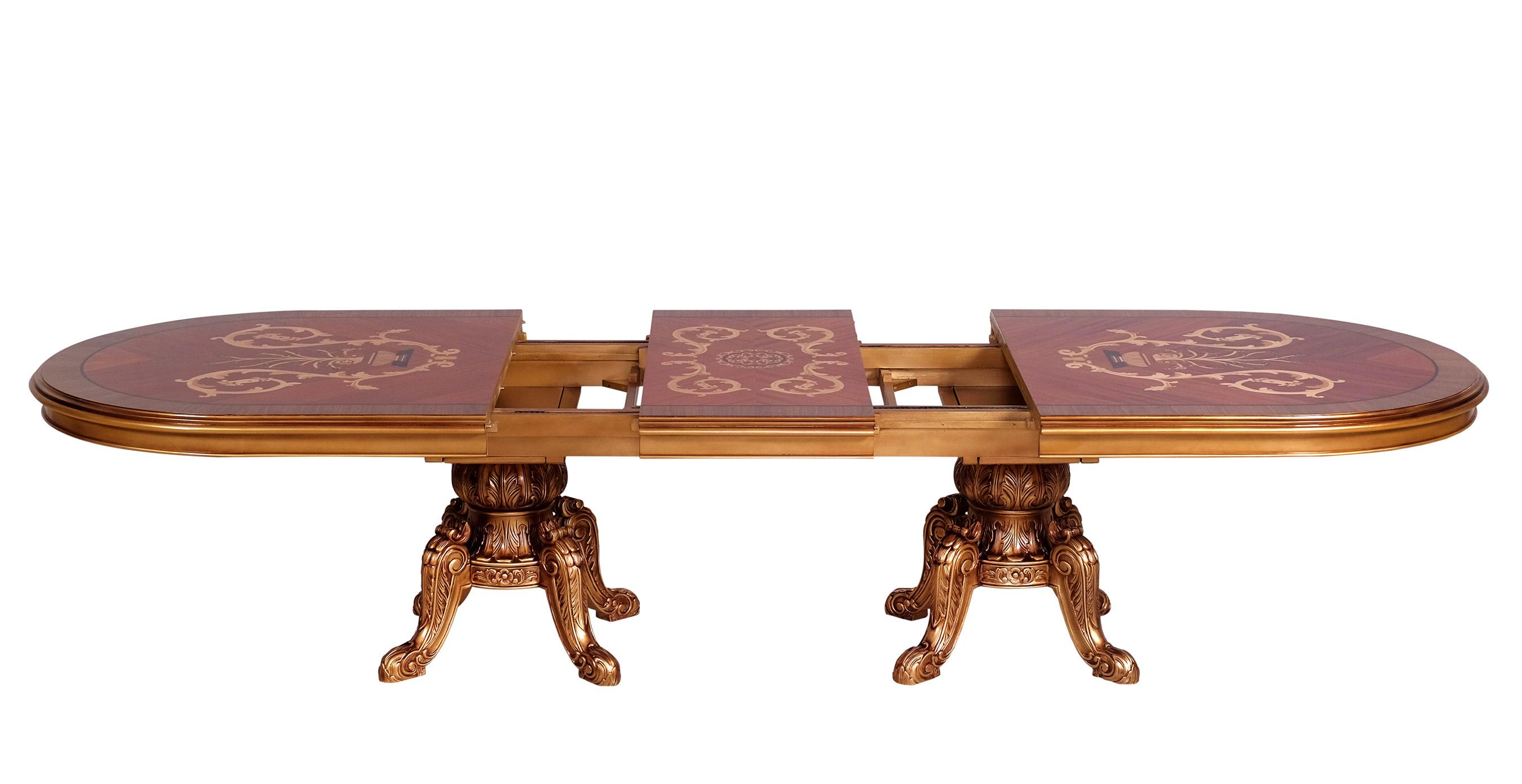 

    
EUROPEAN FURNITURE MAGGIOLINI Dining Table Set Red/Gold/Bronze 61952-DT-Set-9-Red
