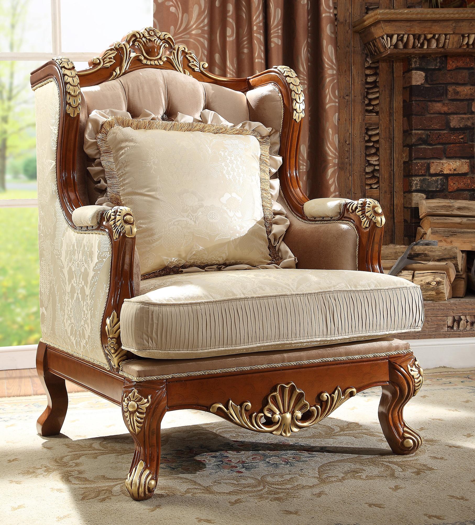 Traditional Arm Chairs HD-821 HD-C821 in Brown, Beige Fabric