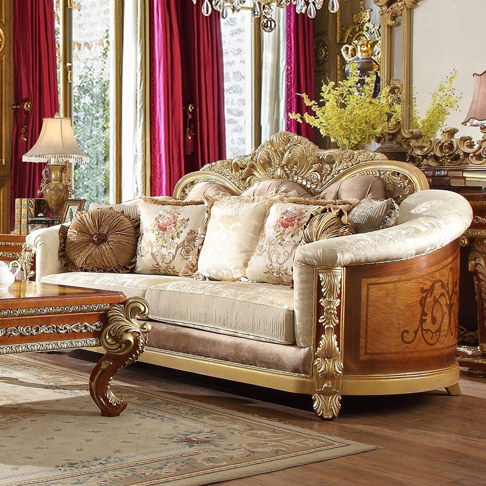 Traditional Sofa HD-821 HD-S821 in Brown, Beige Fabric