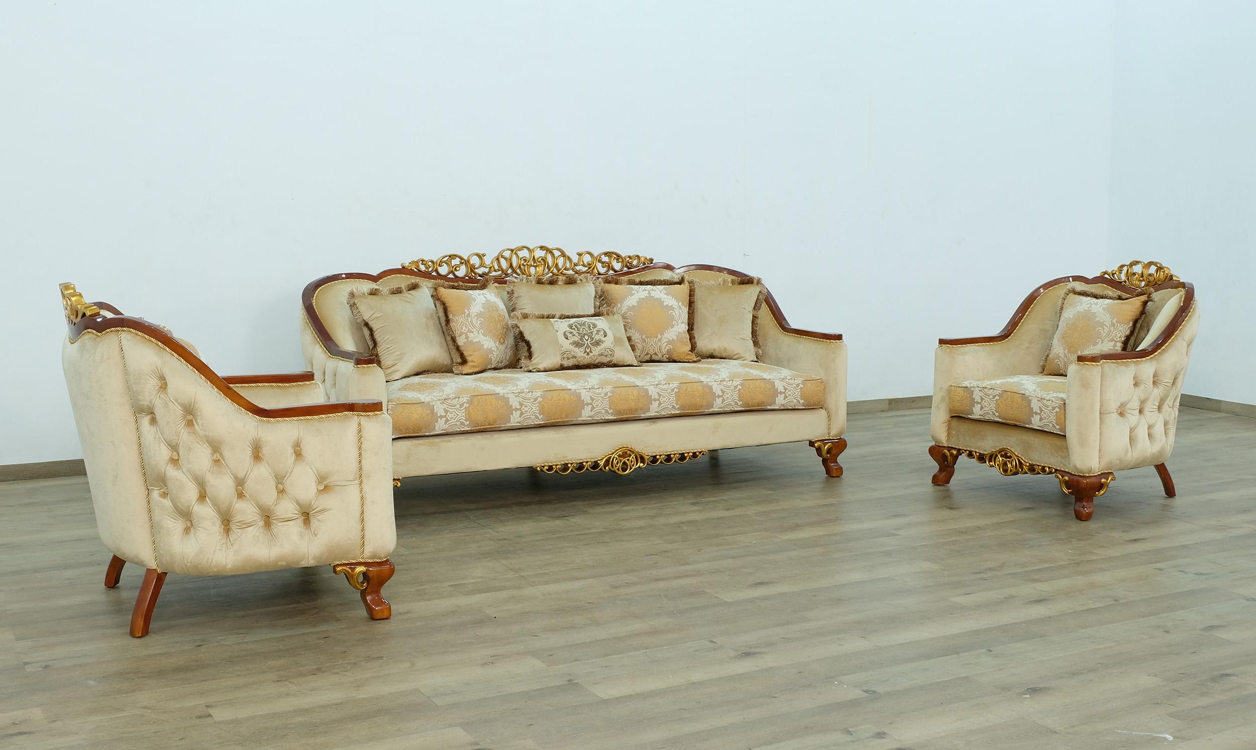 

    
 Order  Luxury Brown & Gold Wood Trim ANGELICA II Sofa EUROPEAN FURNITURE Traditional
