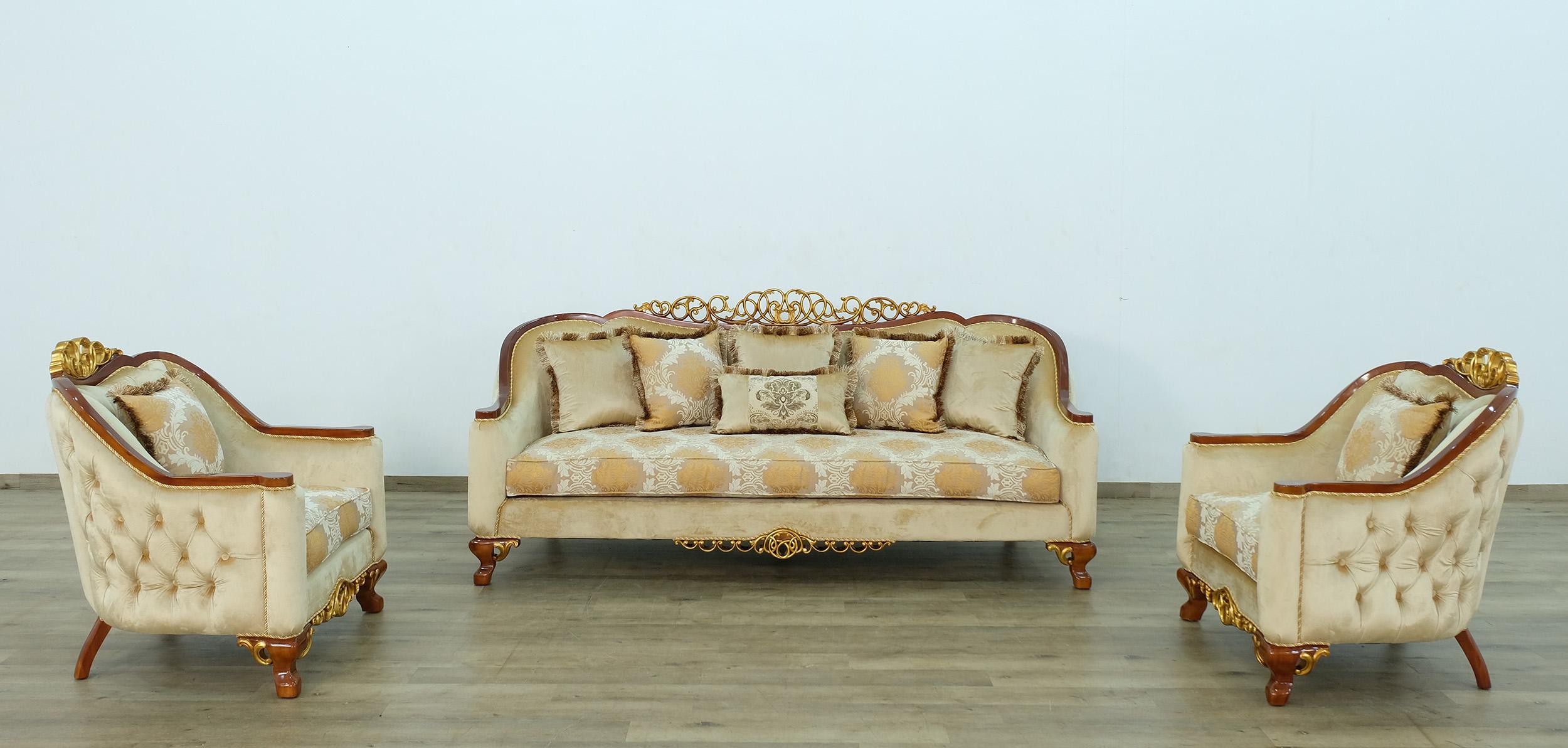 

    
 Shop  Luxury Brown & Gold Wood Trim ANGELICA II Sofa EUROPEAN FURNITURE Traditional
