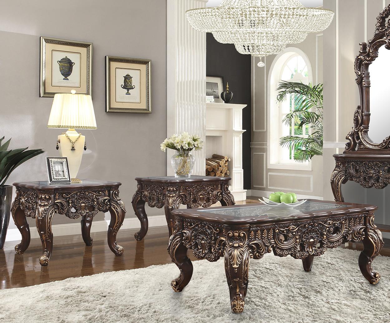 

    
Luxury Cherry Walnut Coffee Table Set 3Pcs Traditional Homey Design HD-998C
