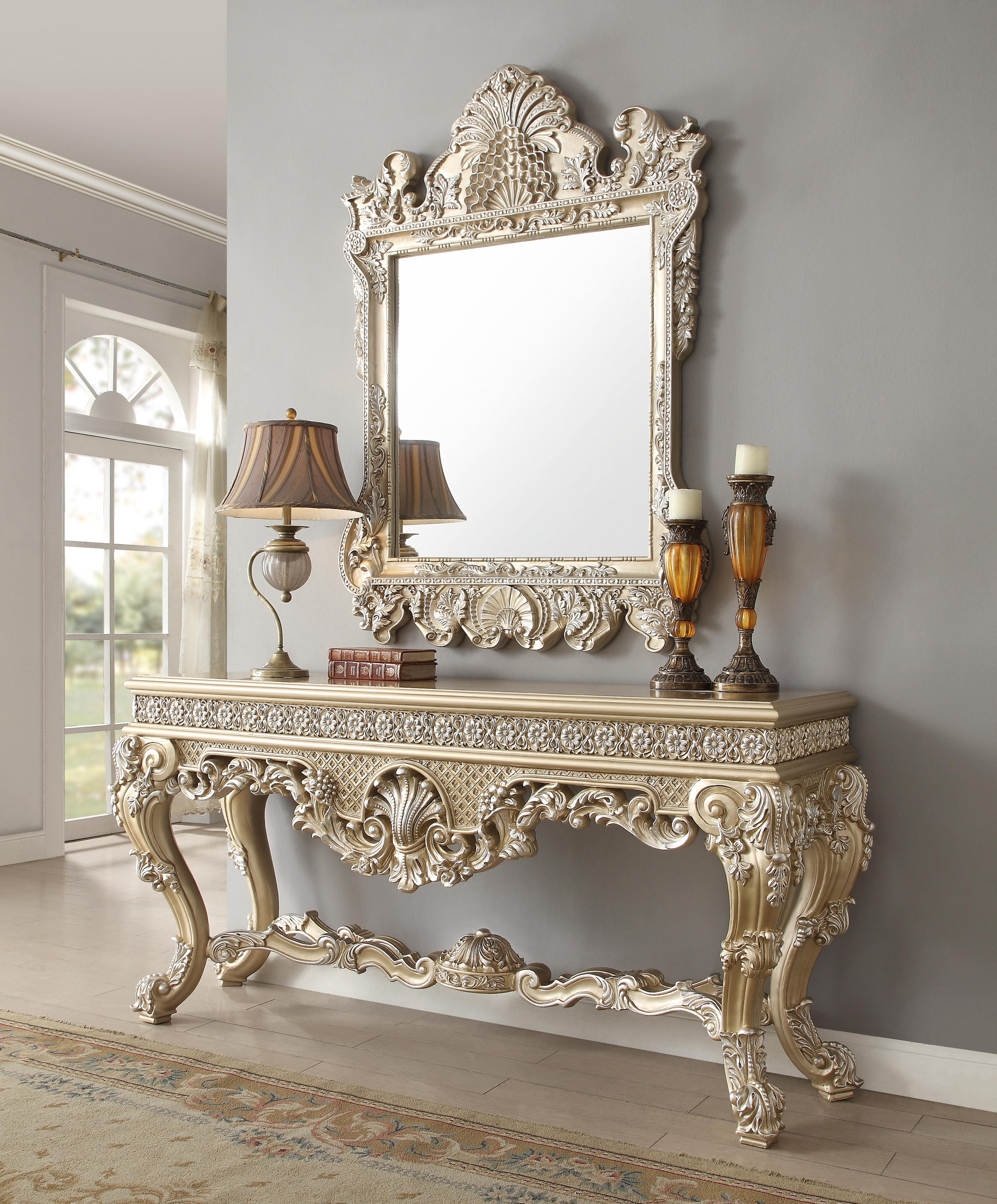 

    
Belle Silver Console Table Carved Wood Traditional Homey Design HD-8022
