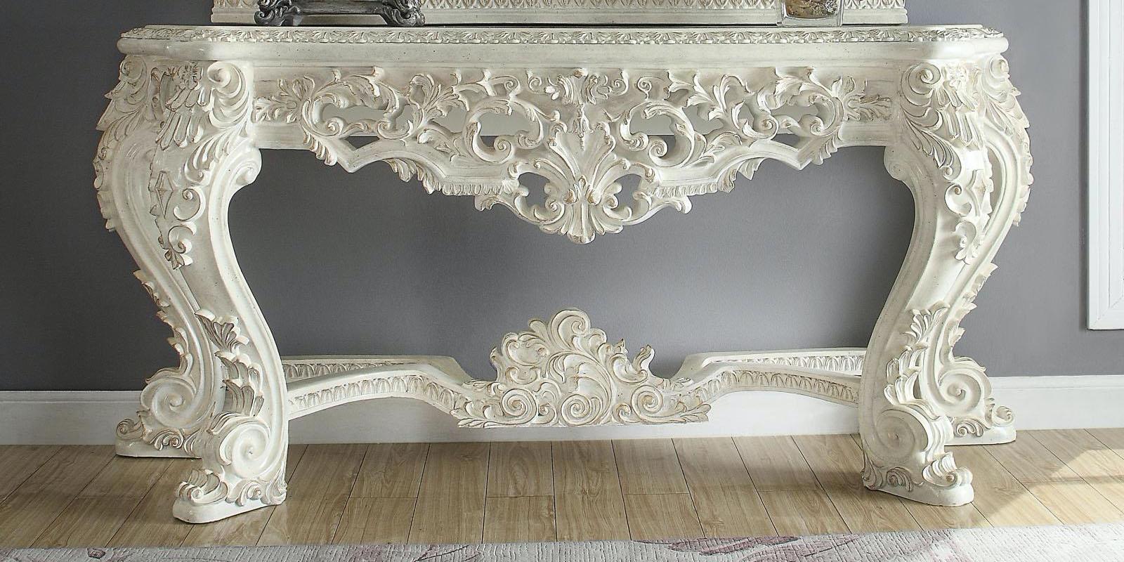 

    
Plantation Cove White Console Table Carved Wood Traditional Homey Design HD-8030
