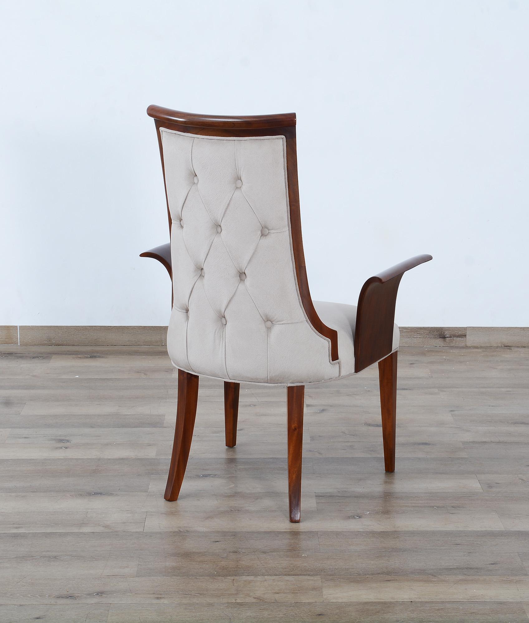 

    
EUROPEAN FURNITURE GLAMOUR Dining Arm Chair Set Light Gray/Mocha 56015-AC -Set-2
