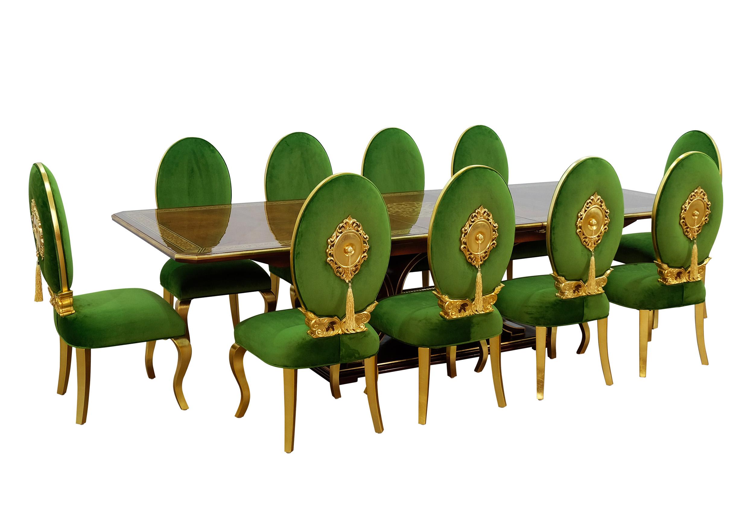 

    
Luxury Ebony & Gold Emerald Green ROSELLA Dining Set 11 Pcs EUROPEAN FURNITURE
