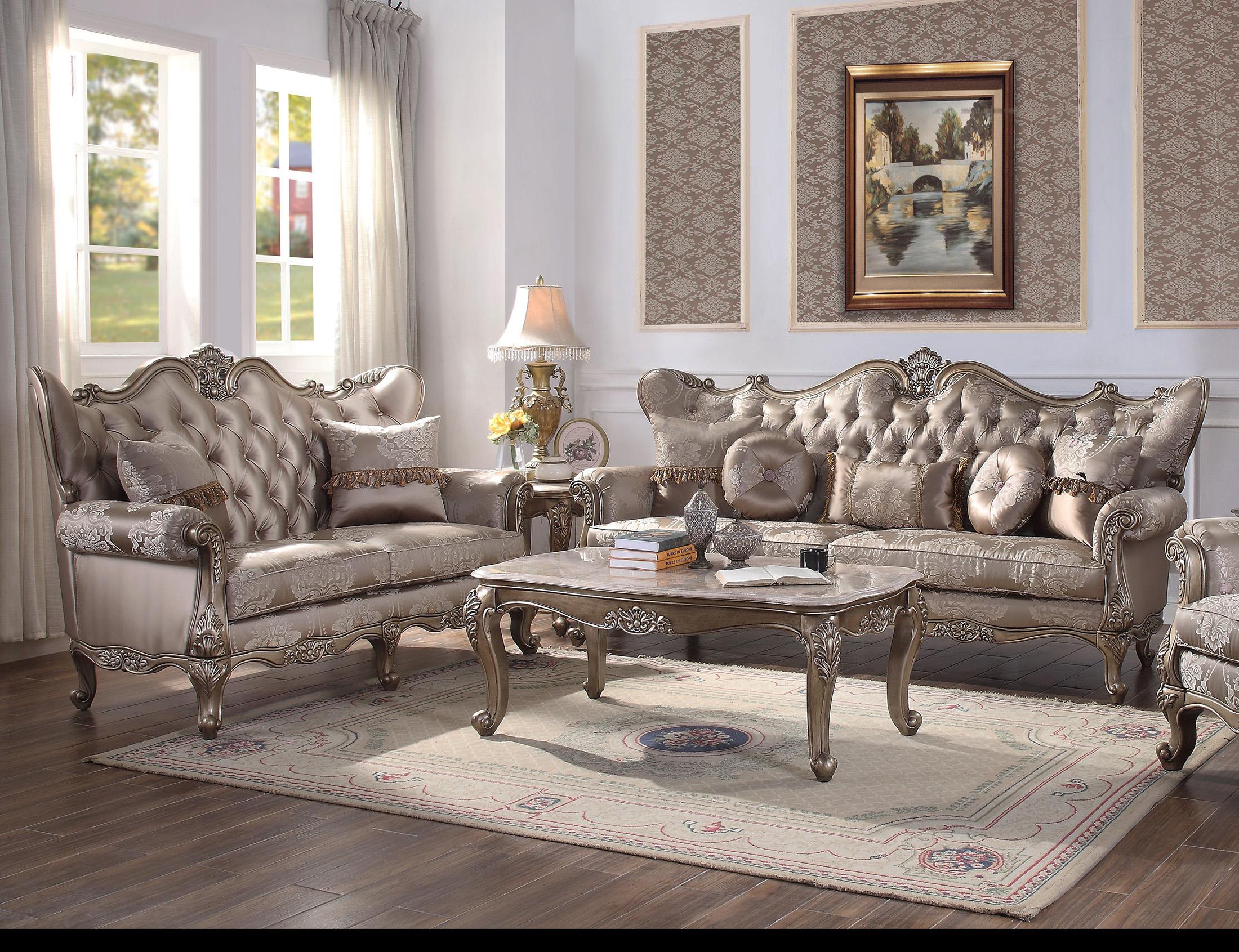 

    
Luxury Fabric & Champagne Sofa Set 2 Pcs Jayceon 54865 ACME Traditional Classic
