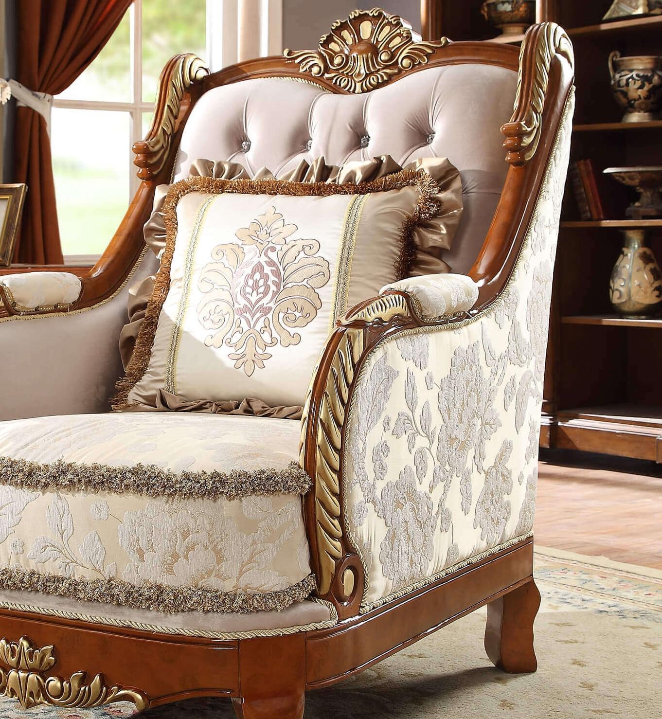 

    
Luxury Metallic Bright Gold & Tan Armchair Traditional Homey Design HD-814
