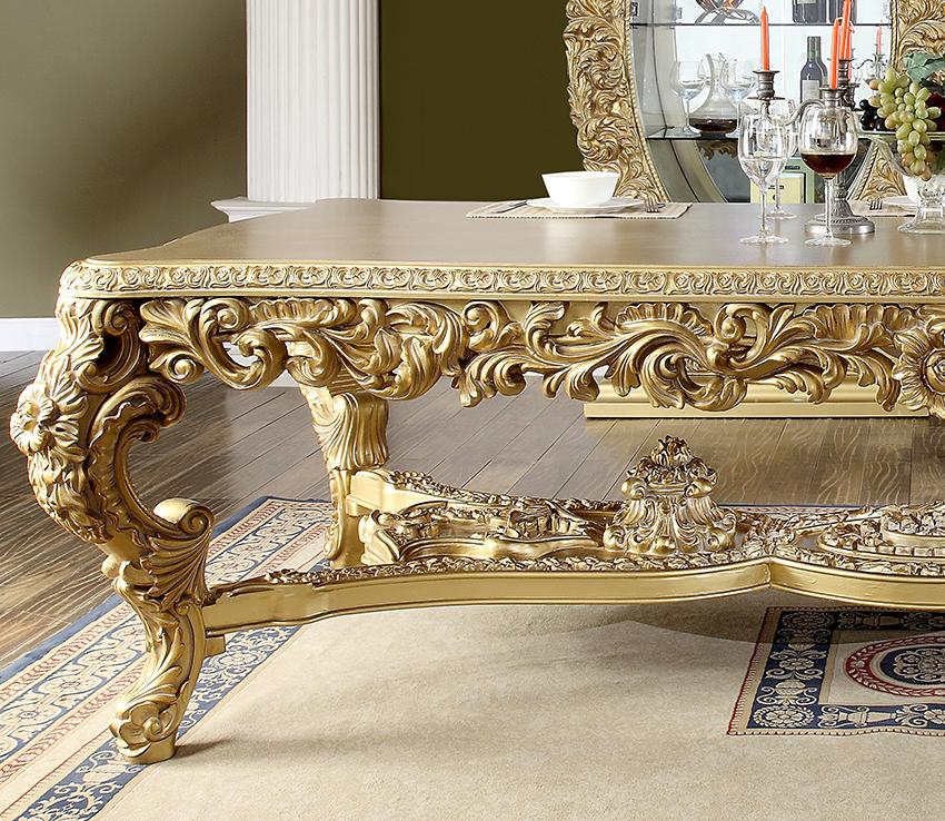 

    
Baroque Rich Gold Rectangle Dining Table Traditional Homey Design HD-8086
