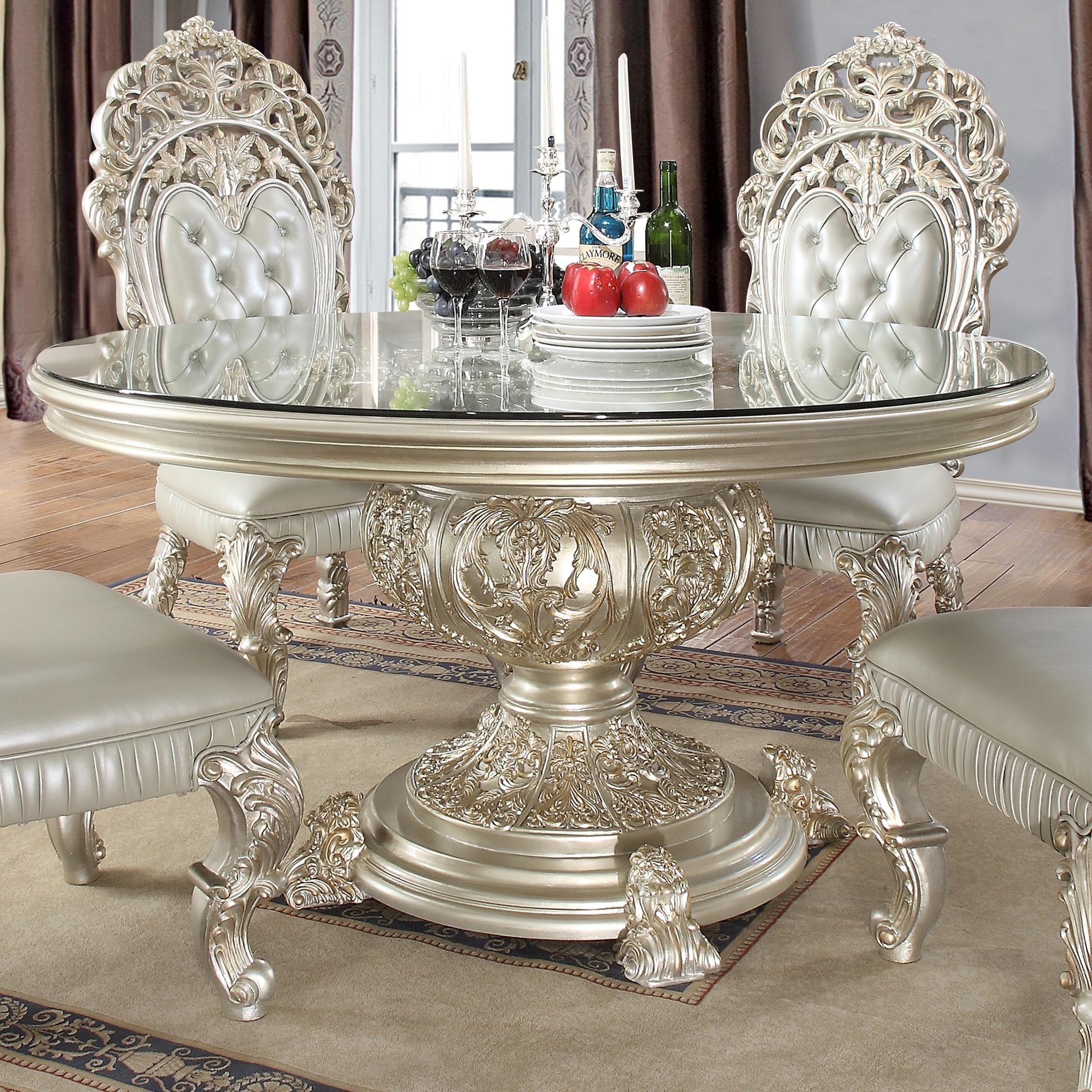 

    
Baroque Belle Silver Round Dining Table Traditional Homey Design HD-8088
