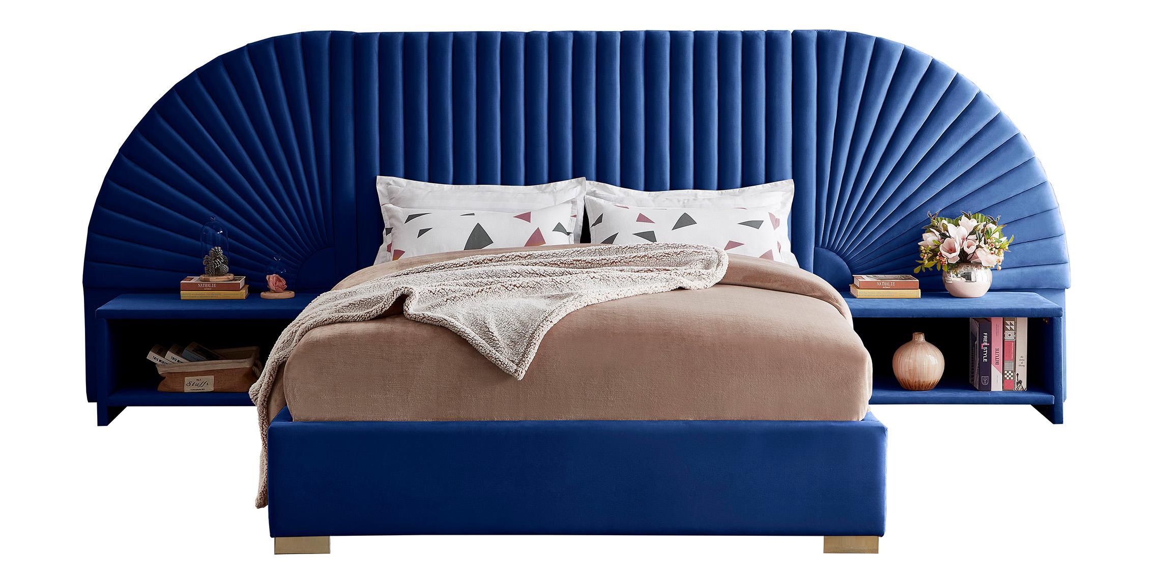 

    
Luxury Navy Velvet Channel-Tufted Queen Bed Set 3P CLEO Navy-Q Meridian Modern
