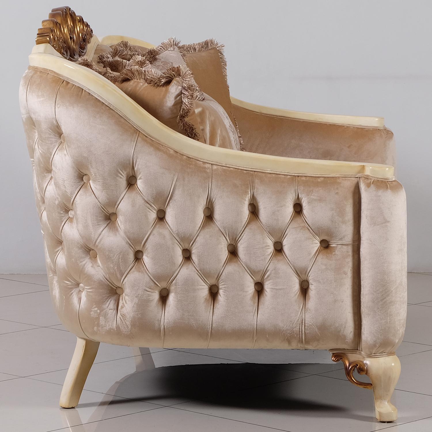

    
 Shop  Luxury Pearl Antique Dark Gold Wood Trim ANGELICA Sofa Set 4Pcs EUROPEAN FURNITURE

