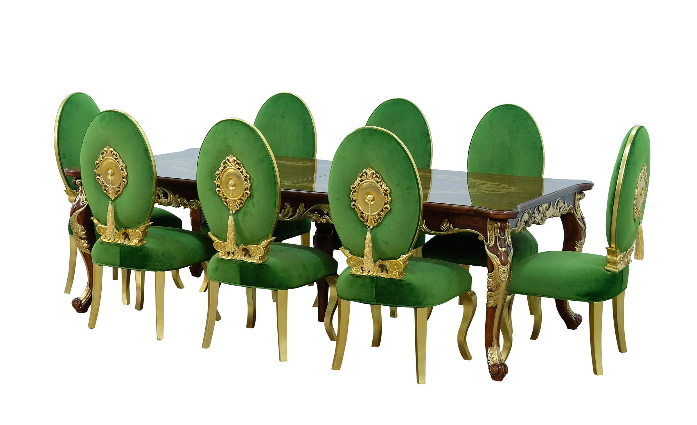 

    
 Order  Luxury Rosewood & Emerald LUXOR Dining Table Set 11 Pcs EUROPEAN FURNITURE
