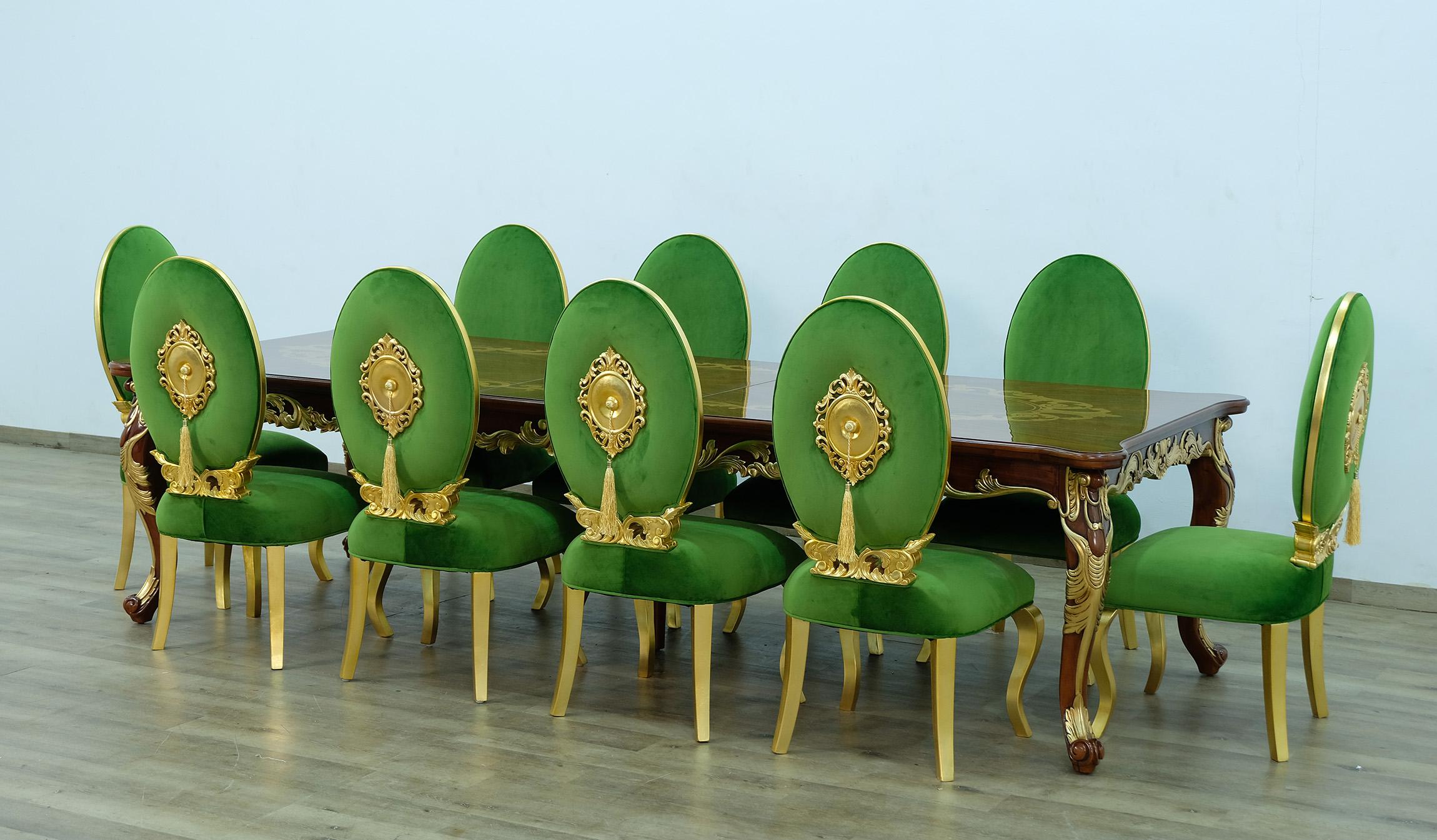 

    
 Photo  Luxury Rosewood & Emerald LUXOR Dining Table Set 11 Pcs EUROPEAN FURNITURE
