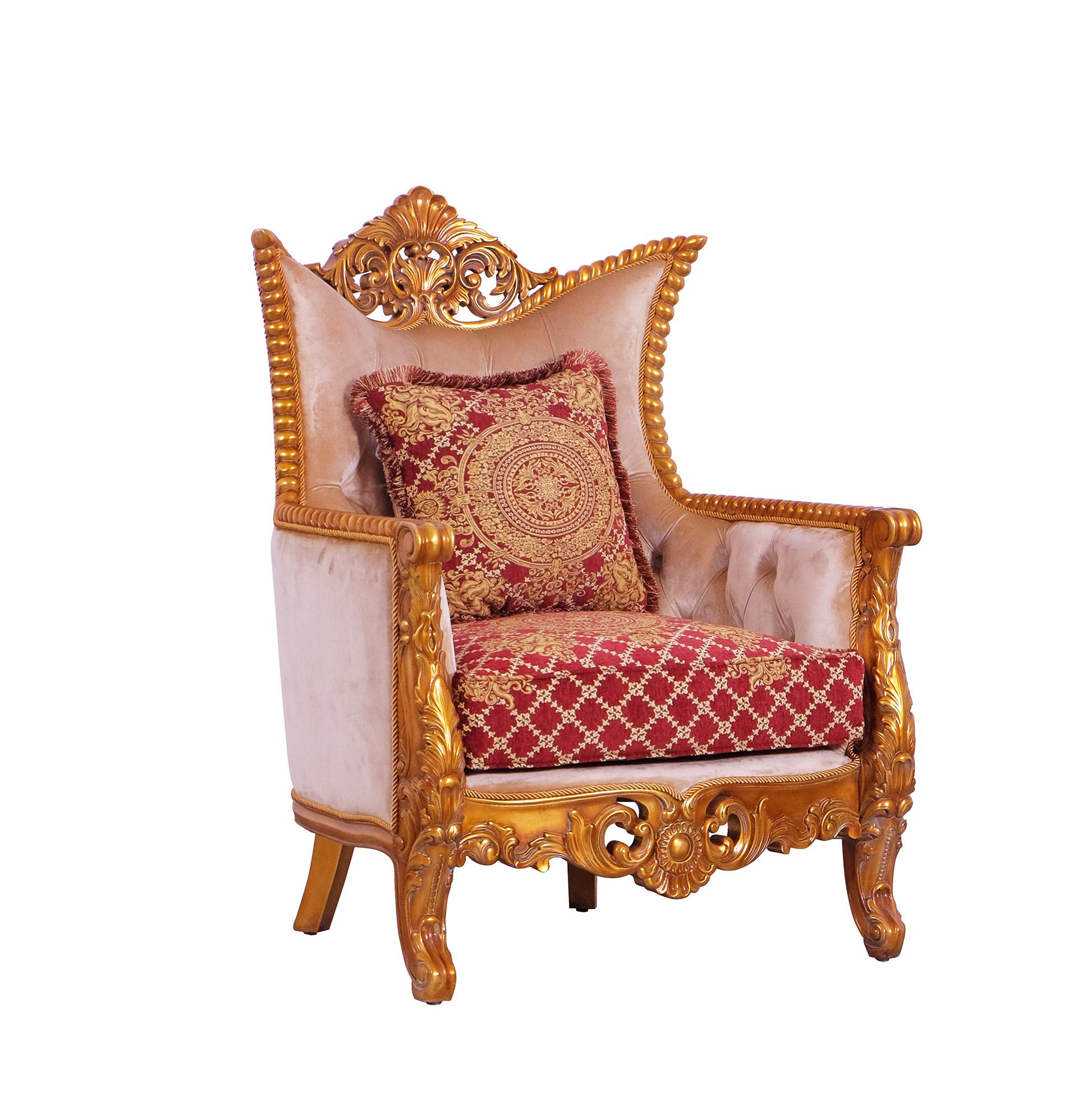 Classic, Traditional Arm Chair MODIGLIANI 31058-C in Red, Gold Fabric