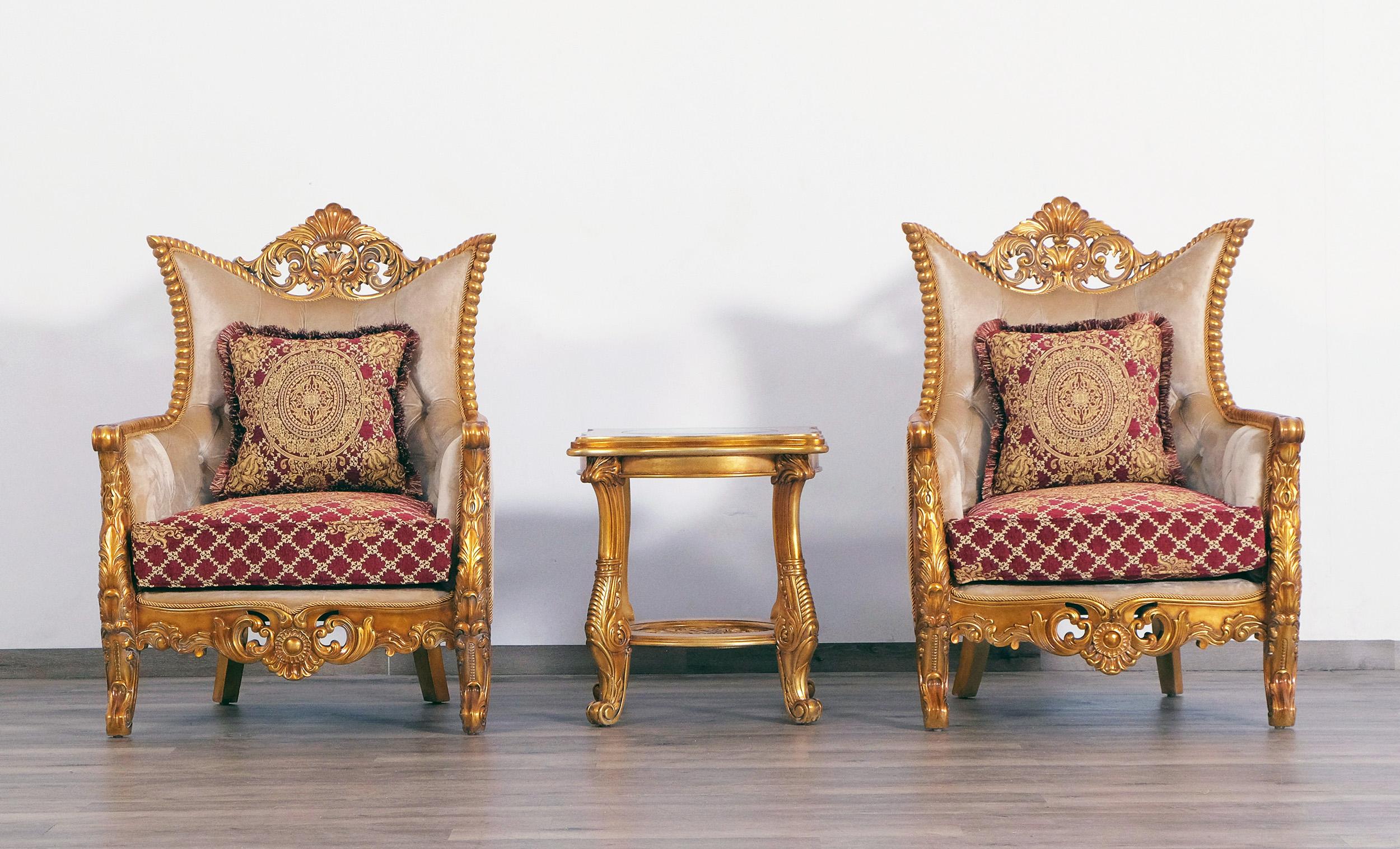 

    
 Shop  Luxury Sand Red & Gold Wood Trim MODIGLIANI Chair EUROPEAN FURNITURE Classic

