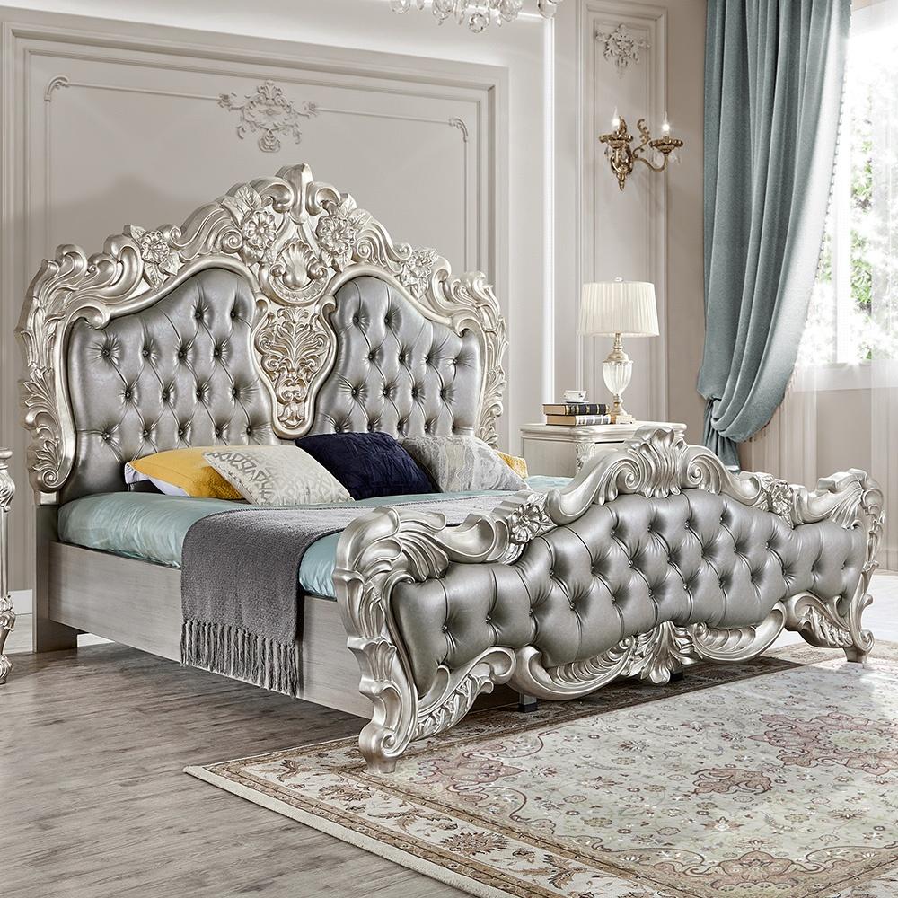 

    
Luxury Silver King Bed Carved Wood Traditional Homey Design HD-5800GR
