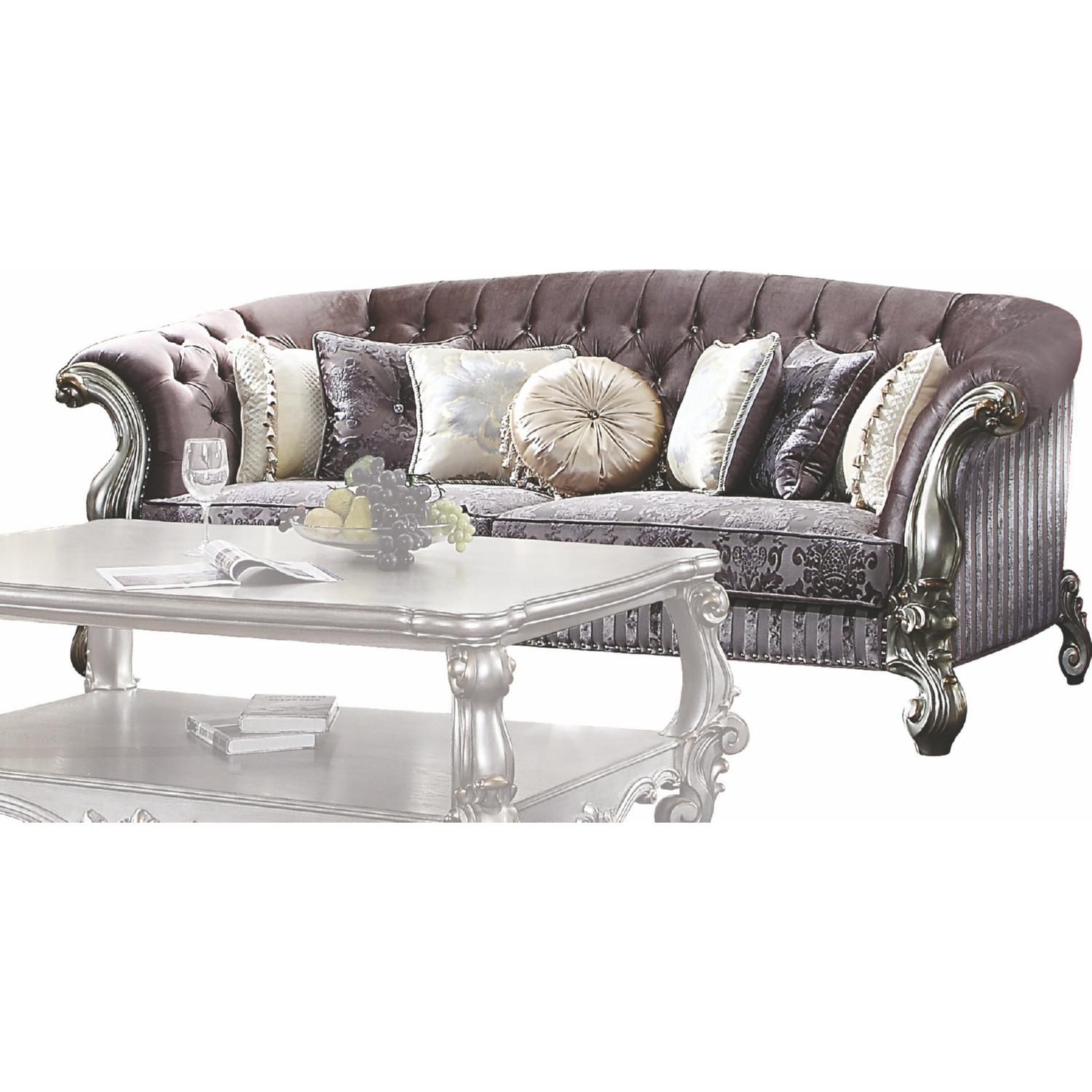 

        
Acme Furniture Versailles-56825 Sofa Loveseat Chair Platinum/Antique/Silver/Gray Velvet 0840412189012
