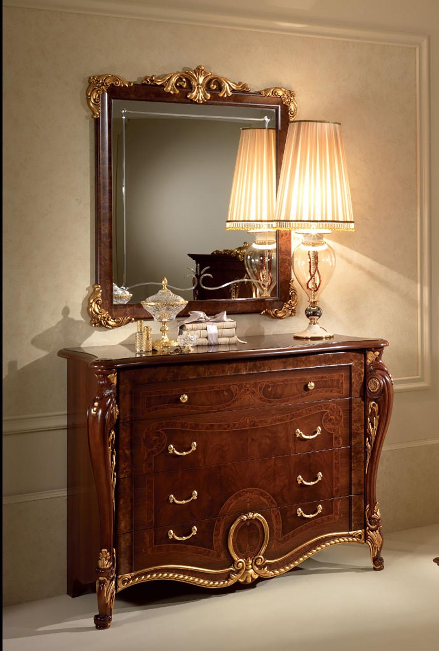 

    
Luxury Walnut Glossy 4 Drawers Dresser Donatello Night Made in Italy ESF
