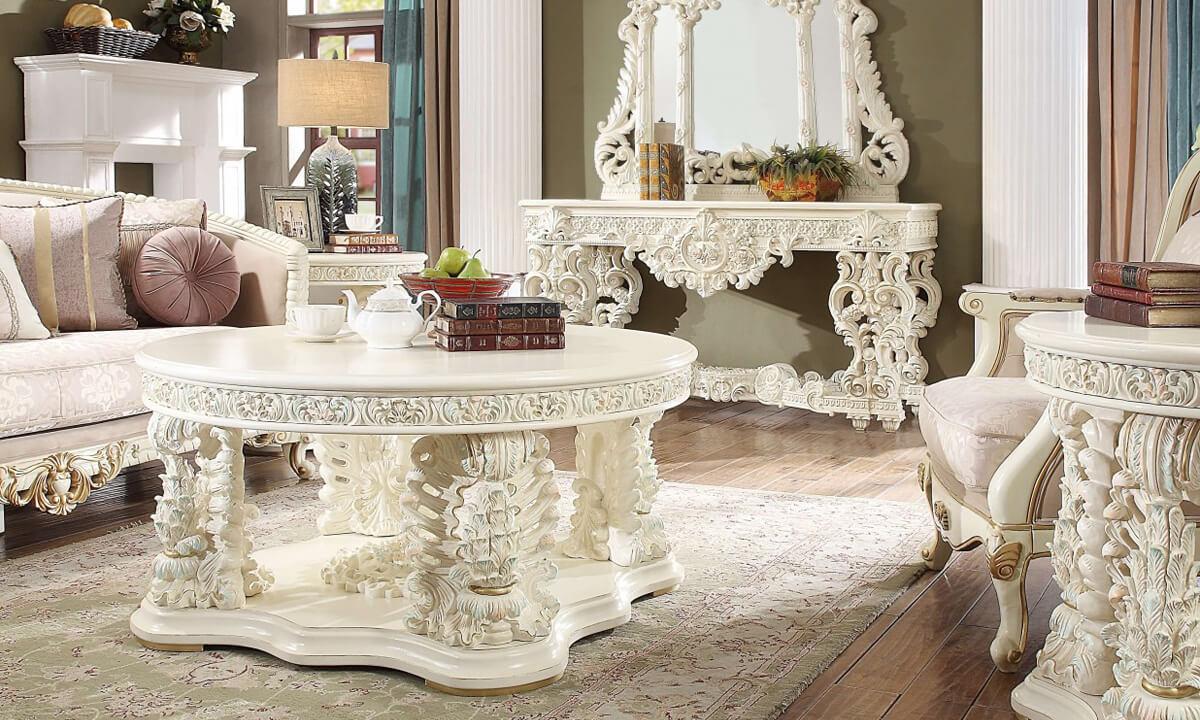 Traditional Coffee Table Set HD-8089 HD-8089-CTSET3 in White 